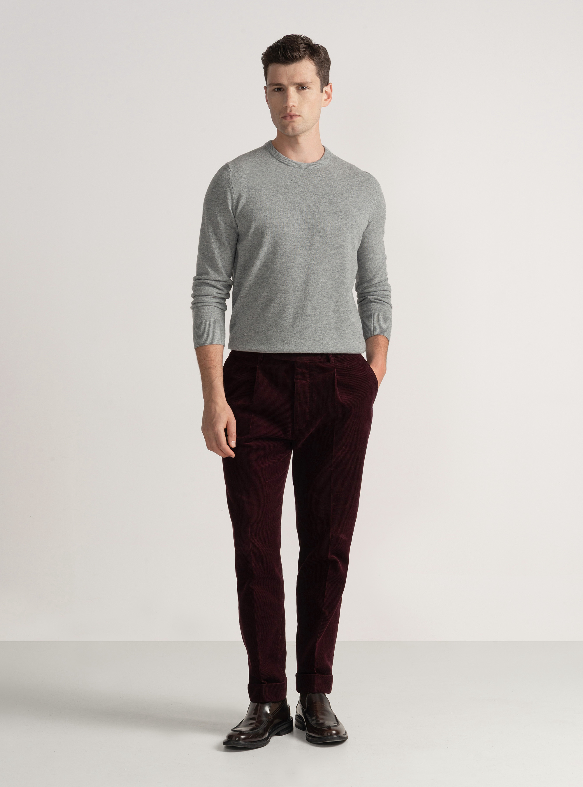 Maglia girocollo in lana lambswool e cashmere, GRIGIO MELANGE 0151C