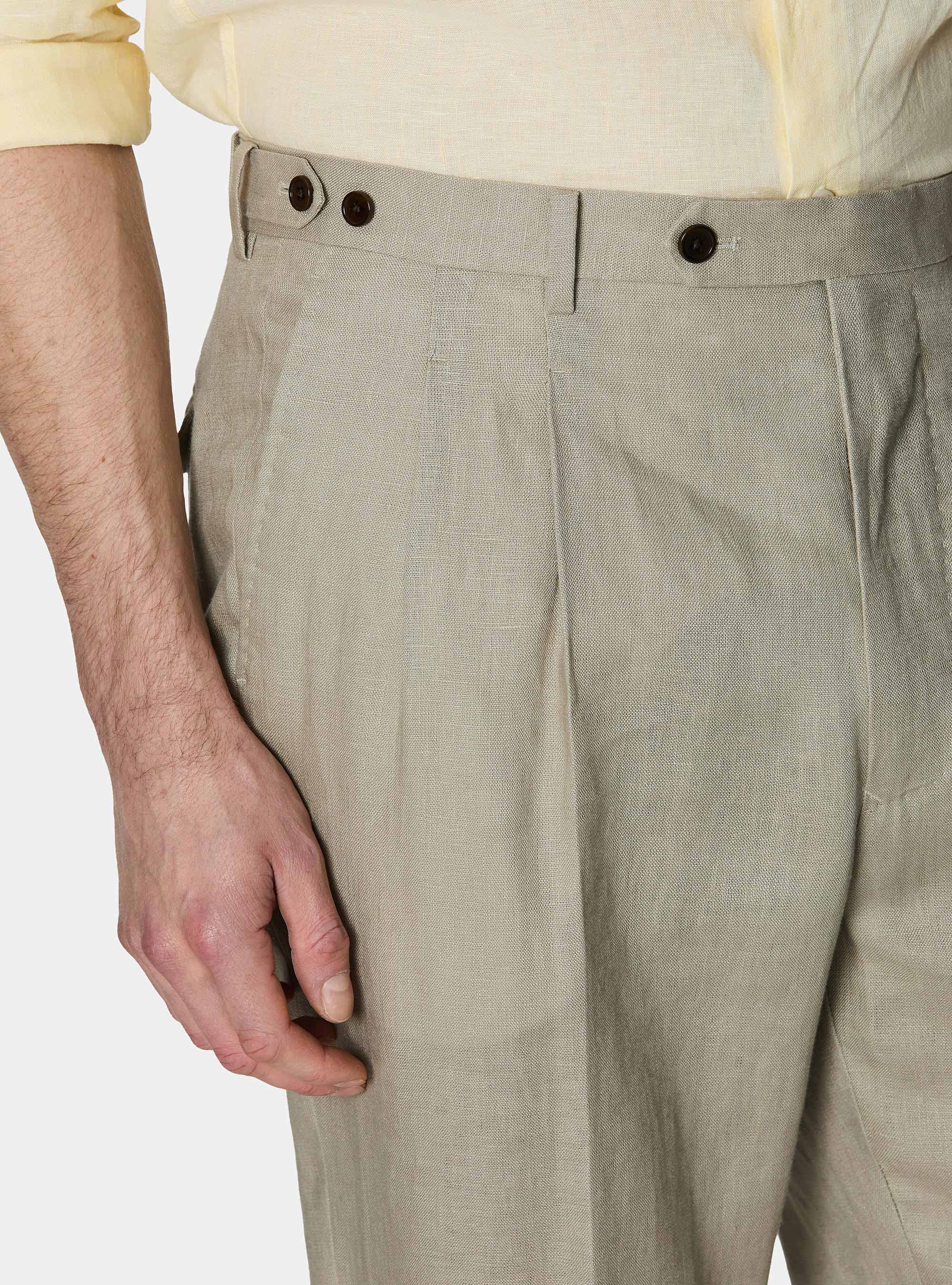 Pure linen double pleat trousers, SAND