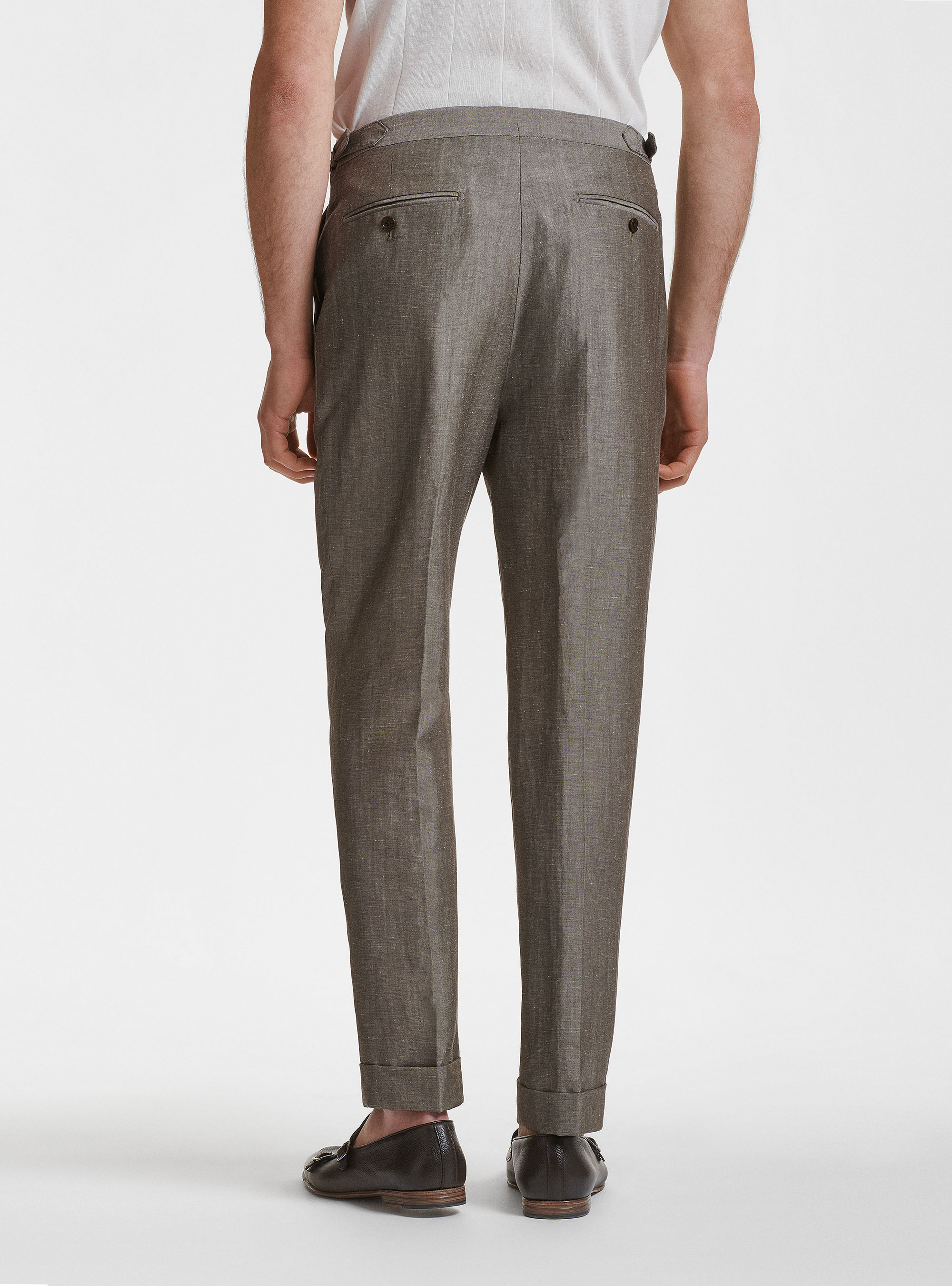 Pantaloni per abito in lino e lana Zignone, FANGO