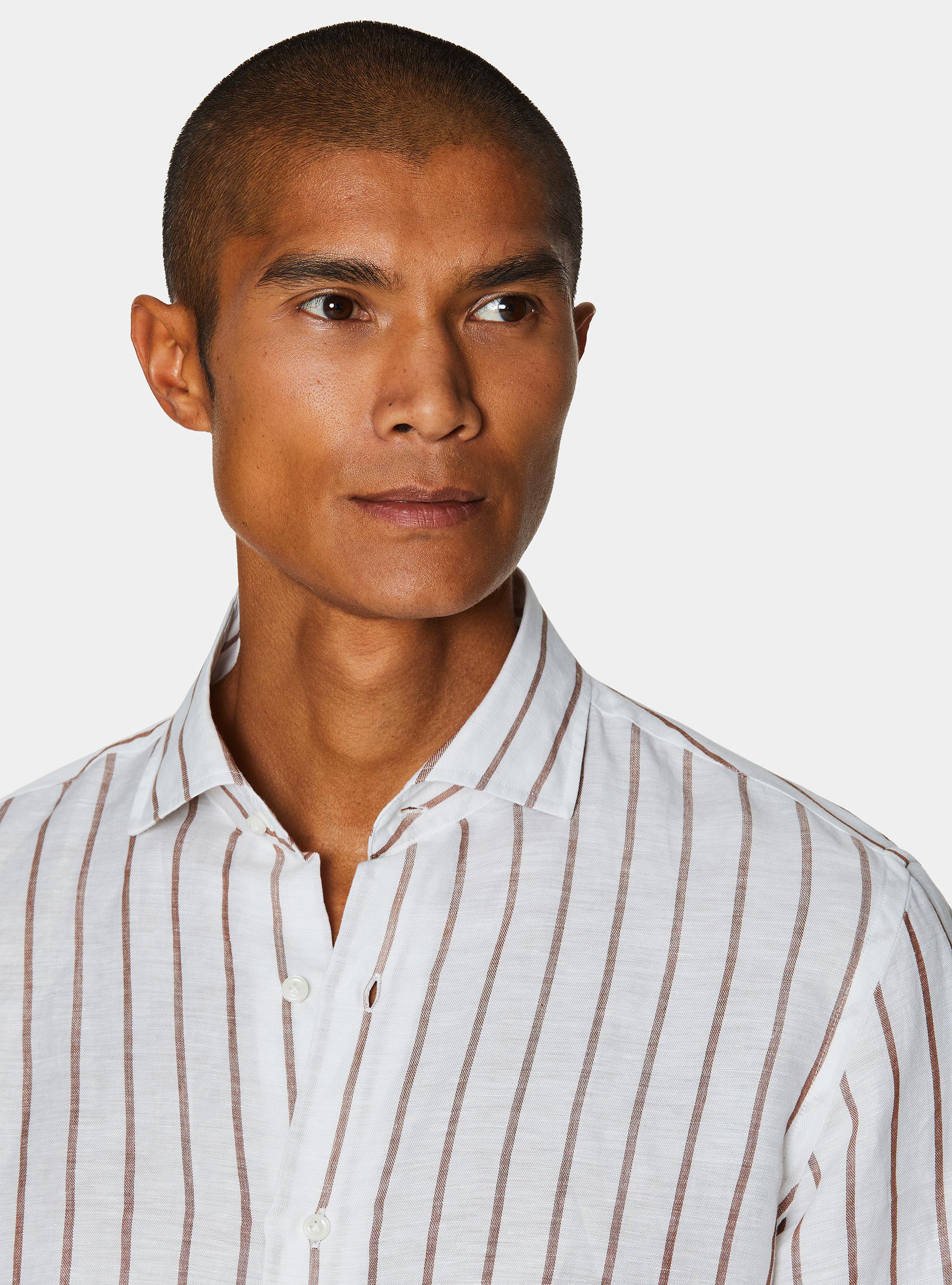 Linen blend striped shirt, BROWN