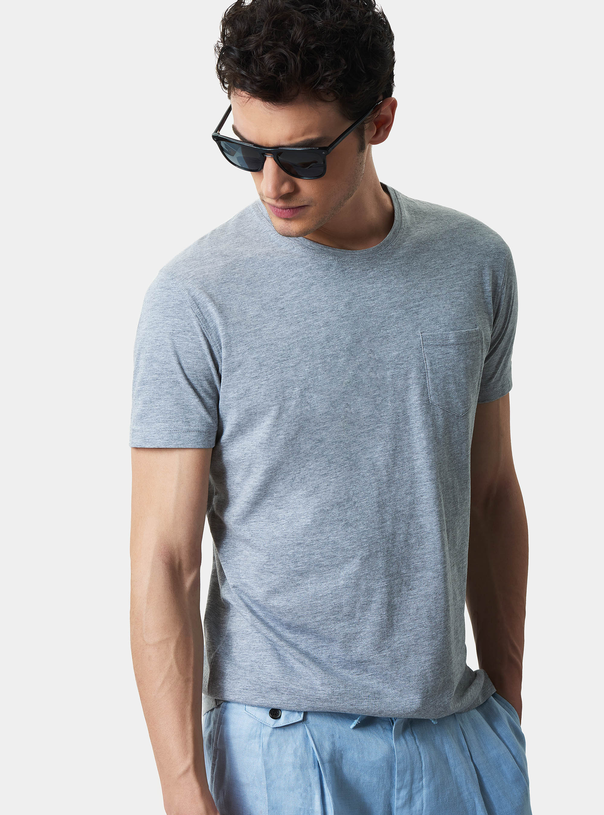 Supima-Baumwoll-Jersey-T-Shirt mit Tasche, GRIGIO 0120C