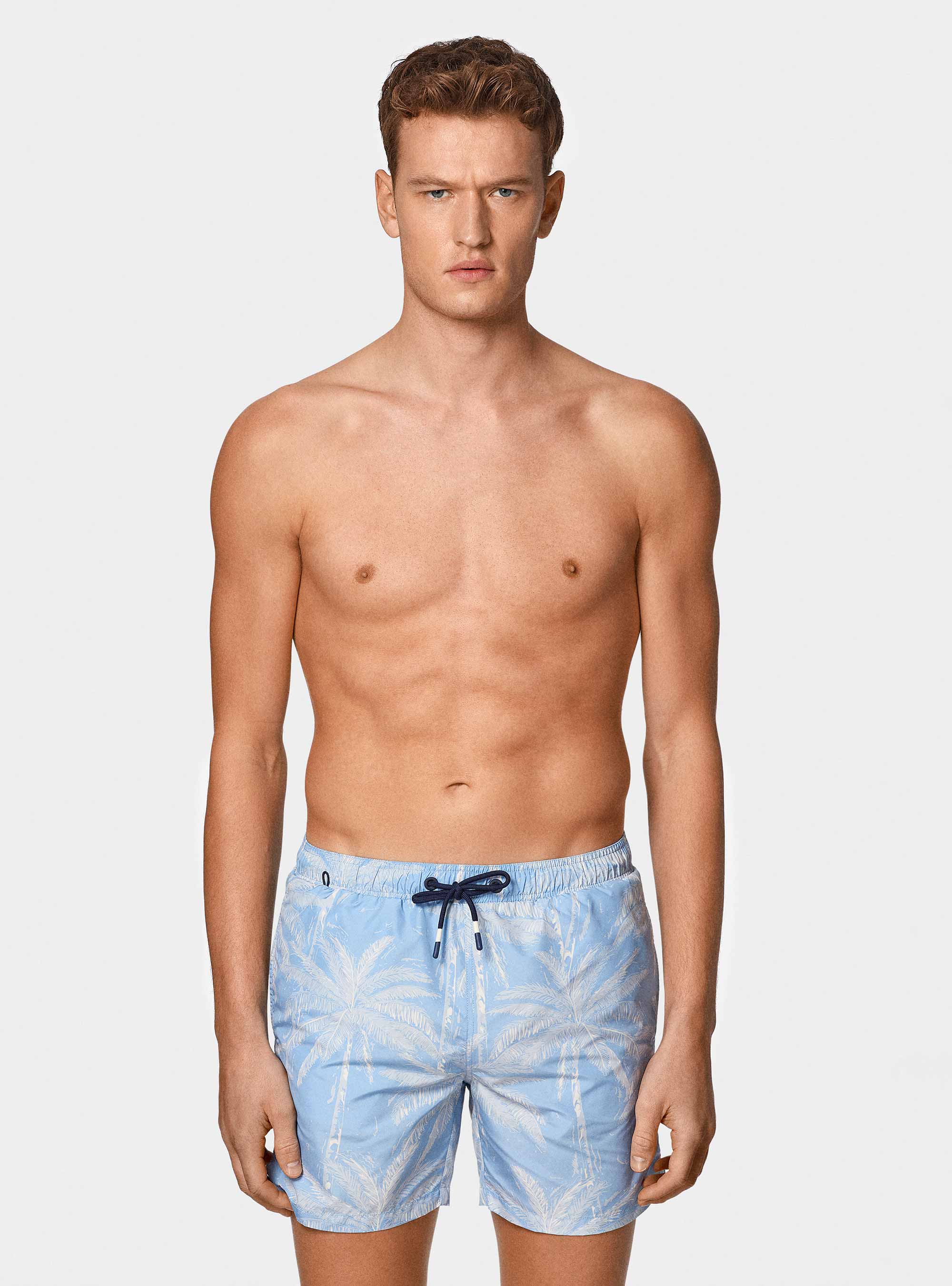Palm print swimwear, LIGHT BLUE