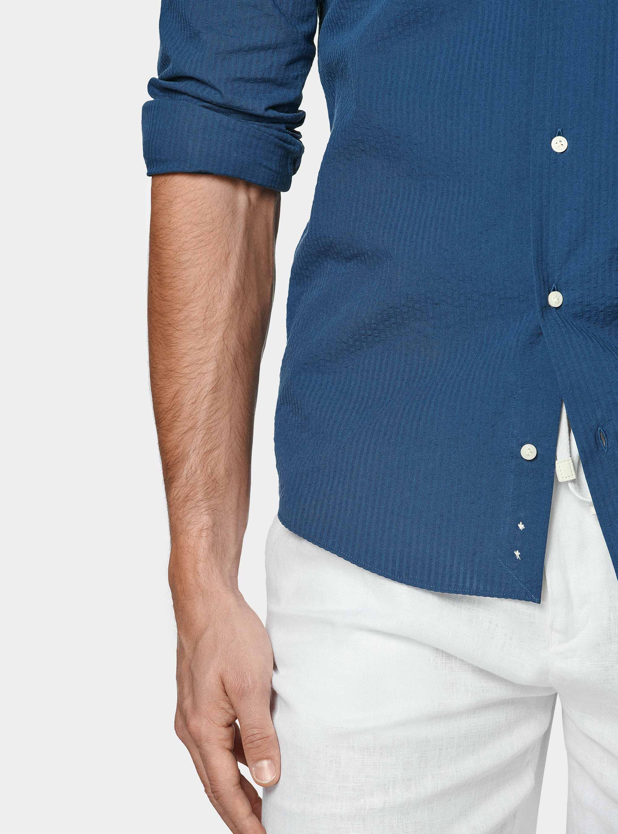 Camicia in puro cotone seersucker, 0243C DENIM