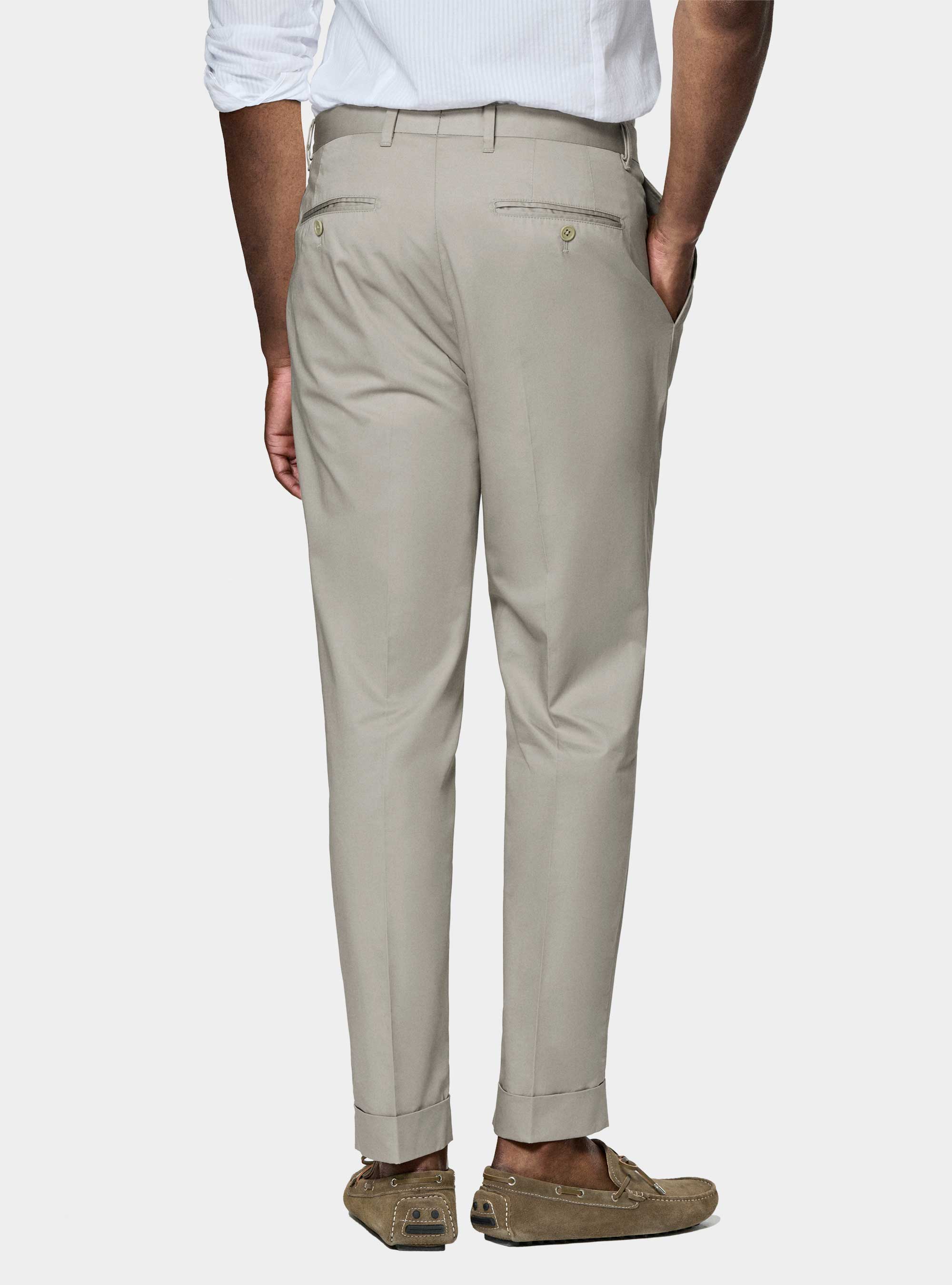 Cotton poplin pleat trousers, ECRU