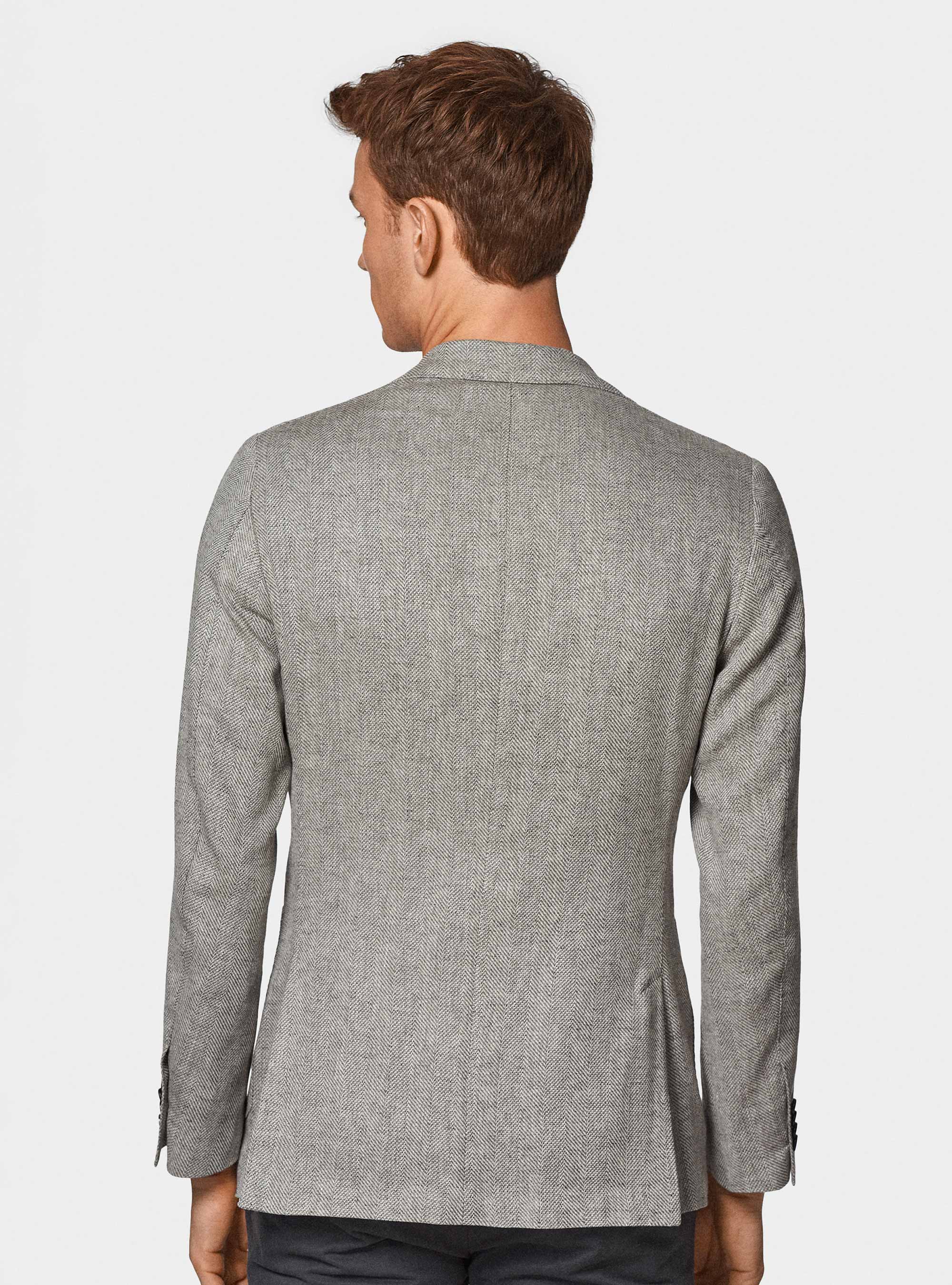 Herringbone blazer in linen and cotton, GREY