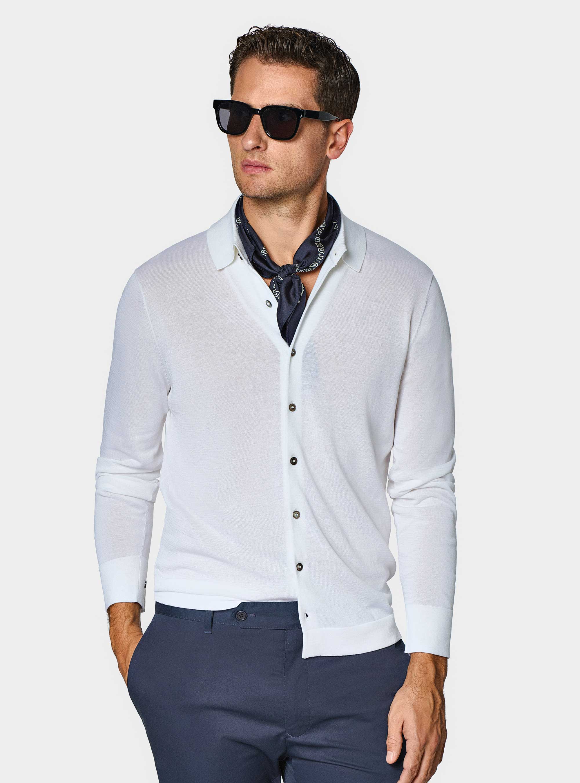 Polo en tricot de coton et de soie, BLANC