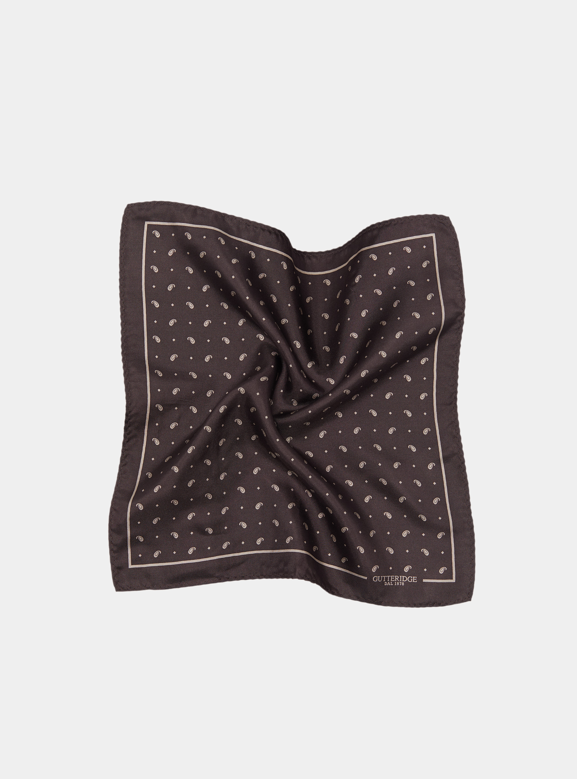 Printed silk paisley pocket square, BROWN/ECRU B093