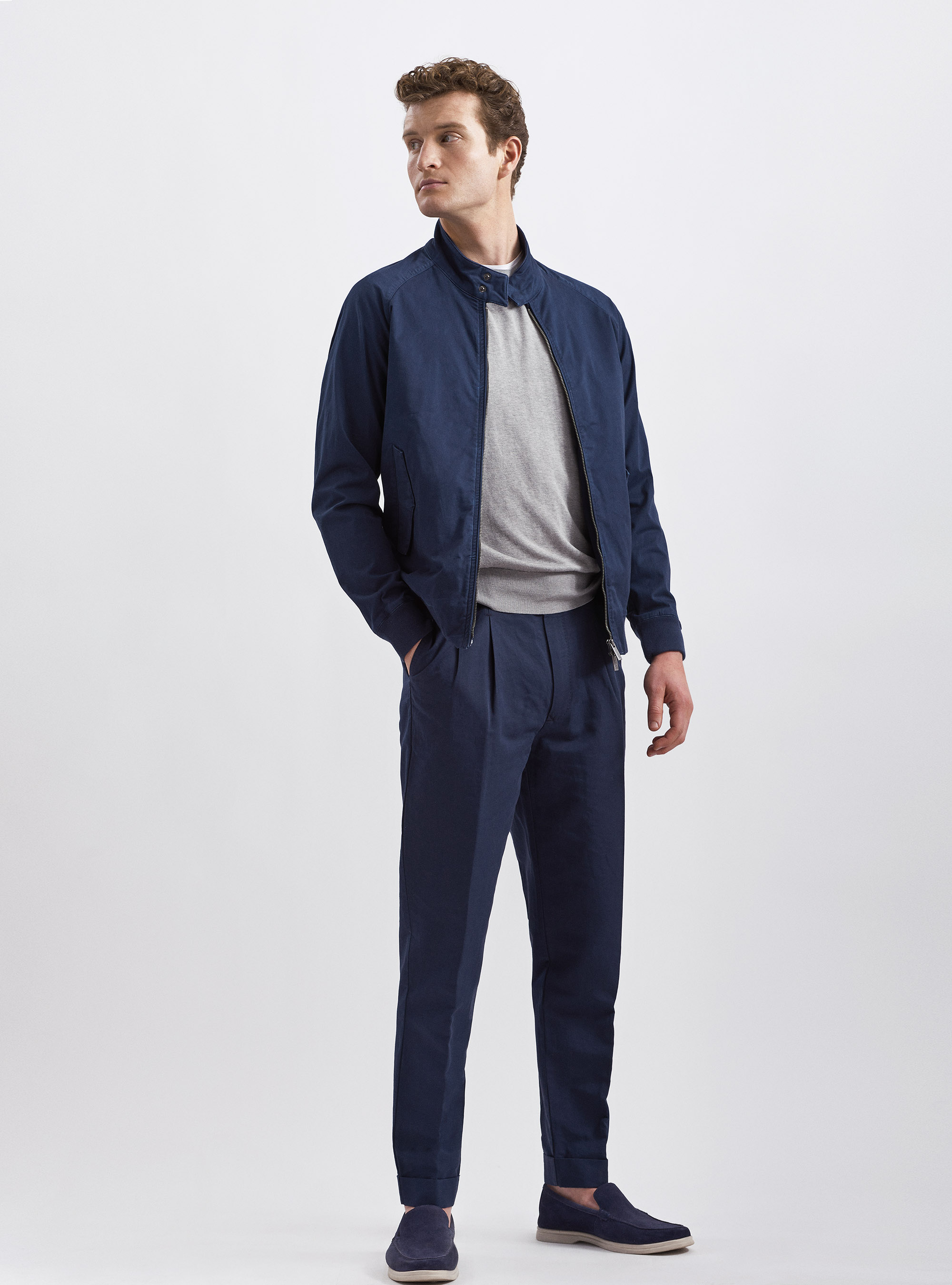 Bomber in twill di cotone stretch, BLU NAVY