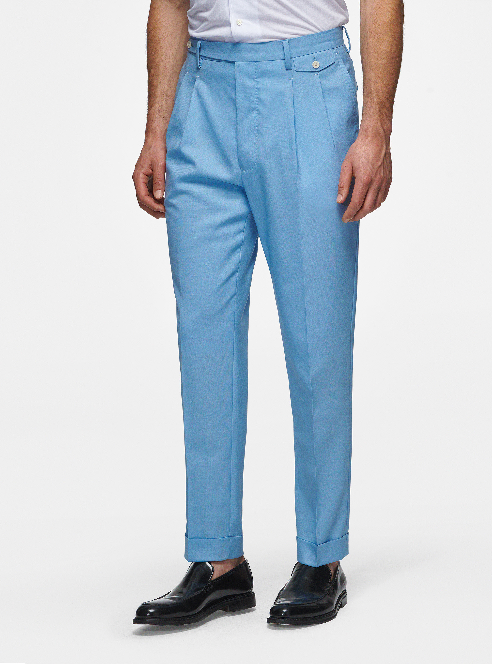 Pure wool pleat trousers, LIGHT BLUE