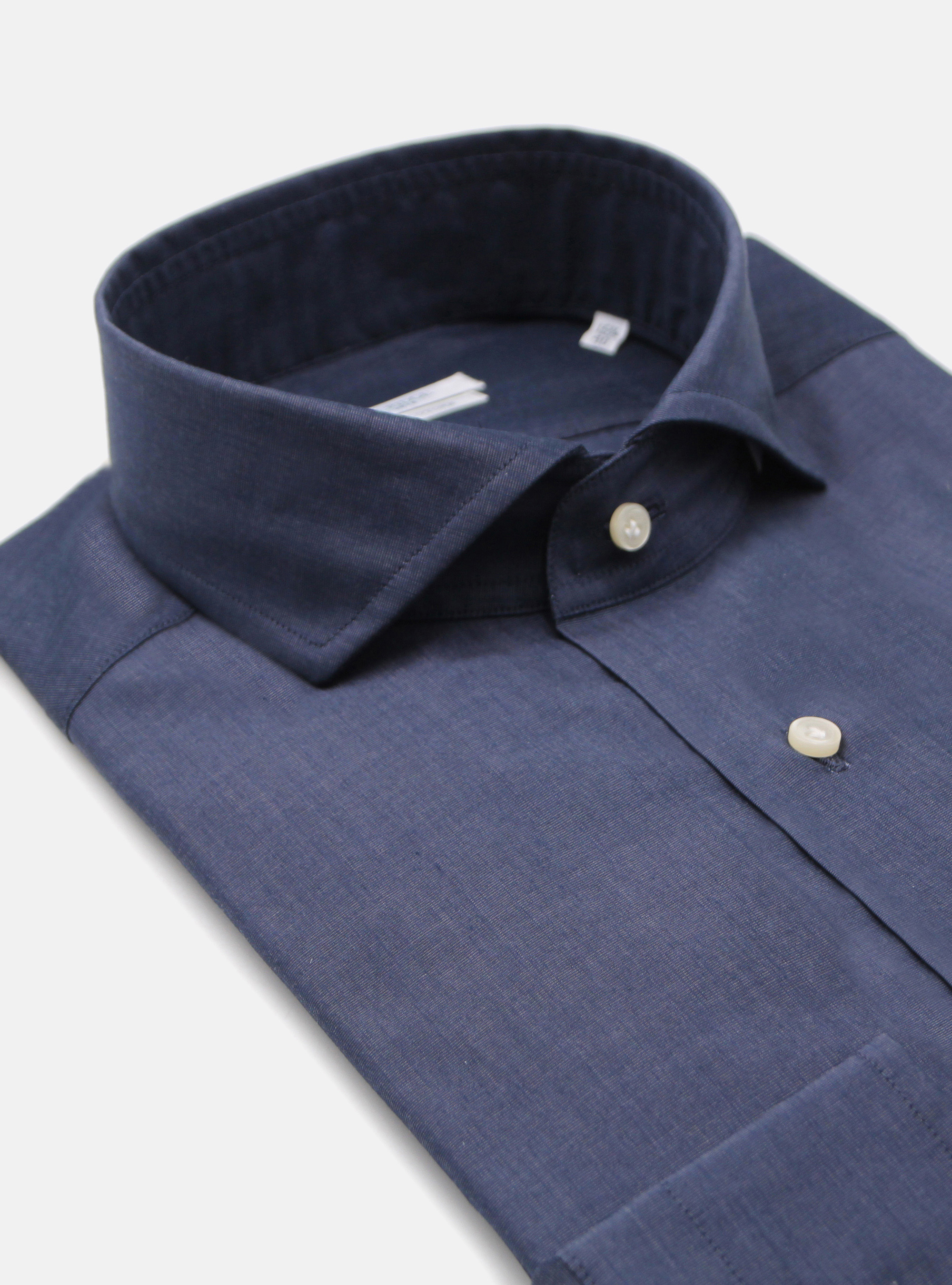 Camisa con cuello franc&egrave;s en algod&ograve;n, AZUL MARINO
