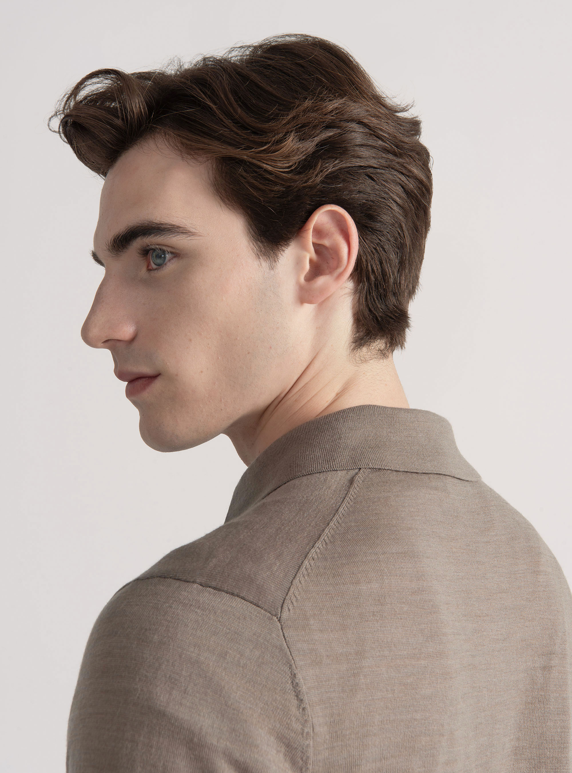 Extra-fine merino wool polo shirt, MUD