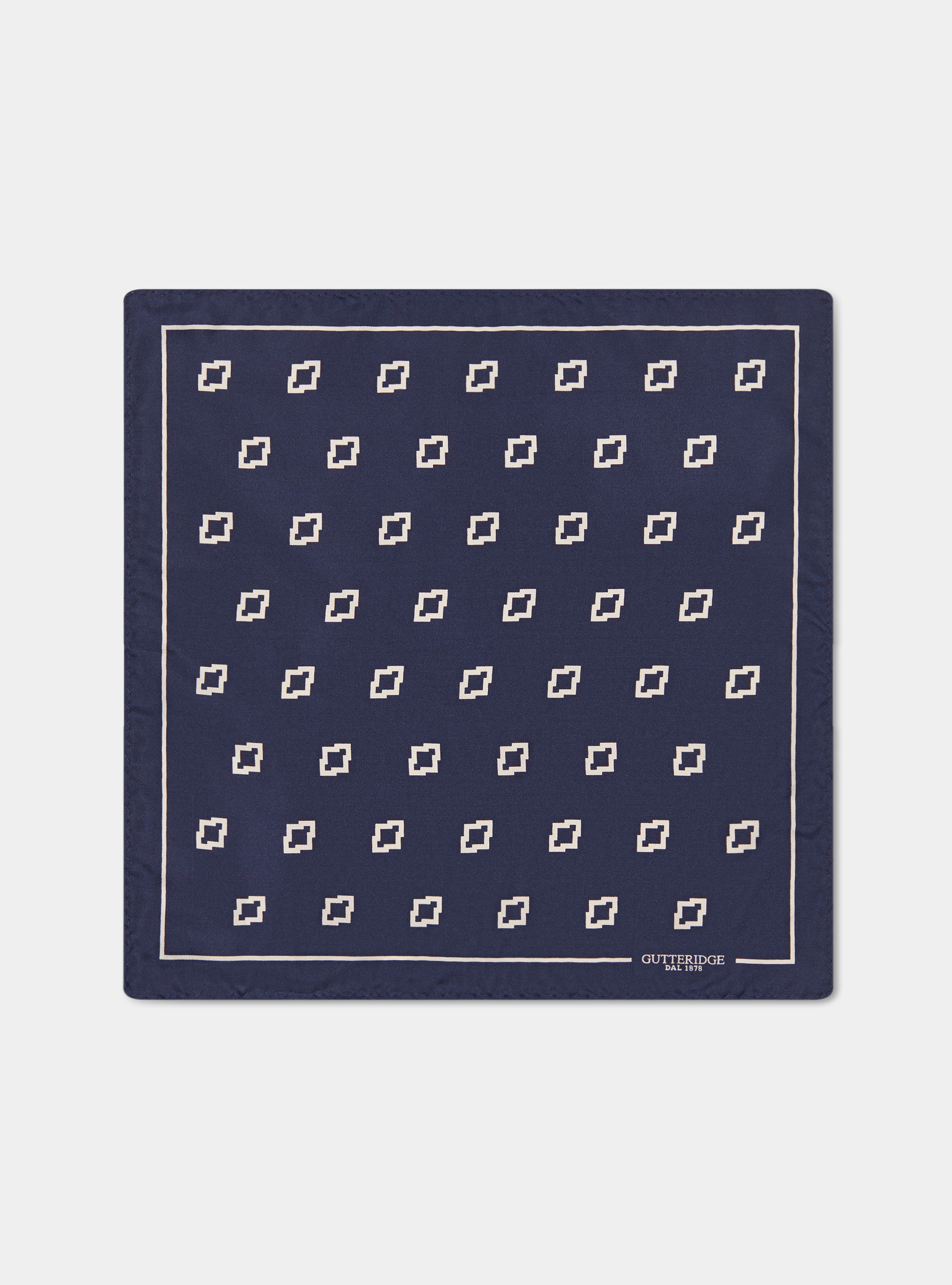 Ethnic printed silk pocket square, NAVY BLUE