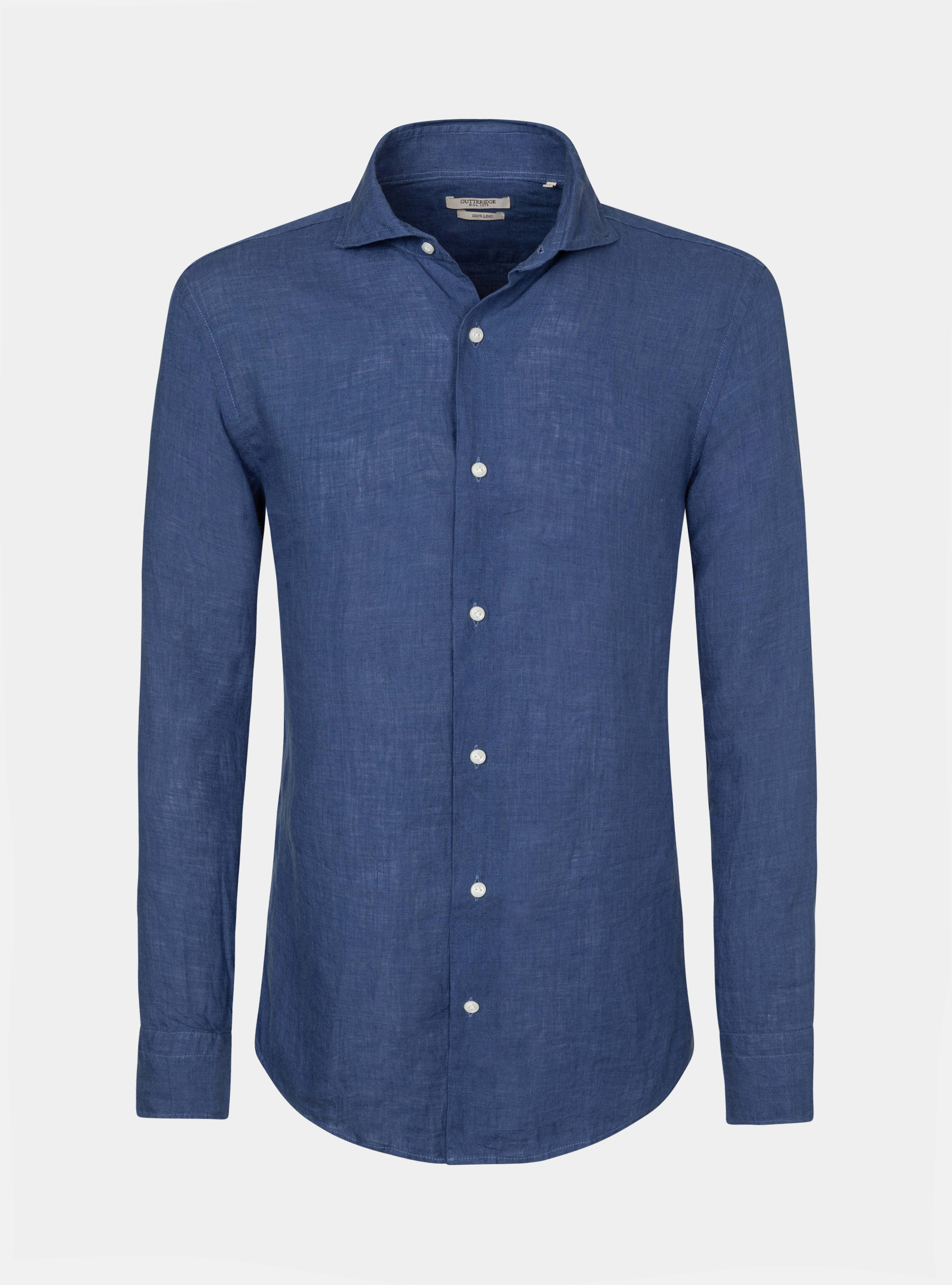 French collar shirt in pure linen, 0243C DENIM