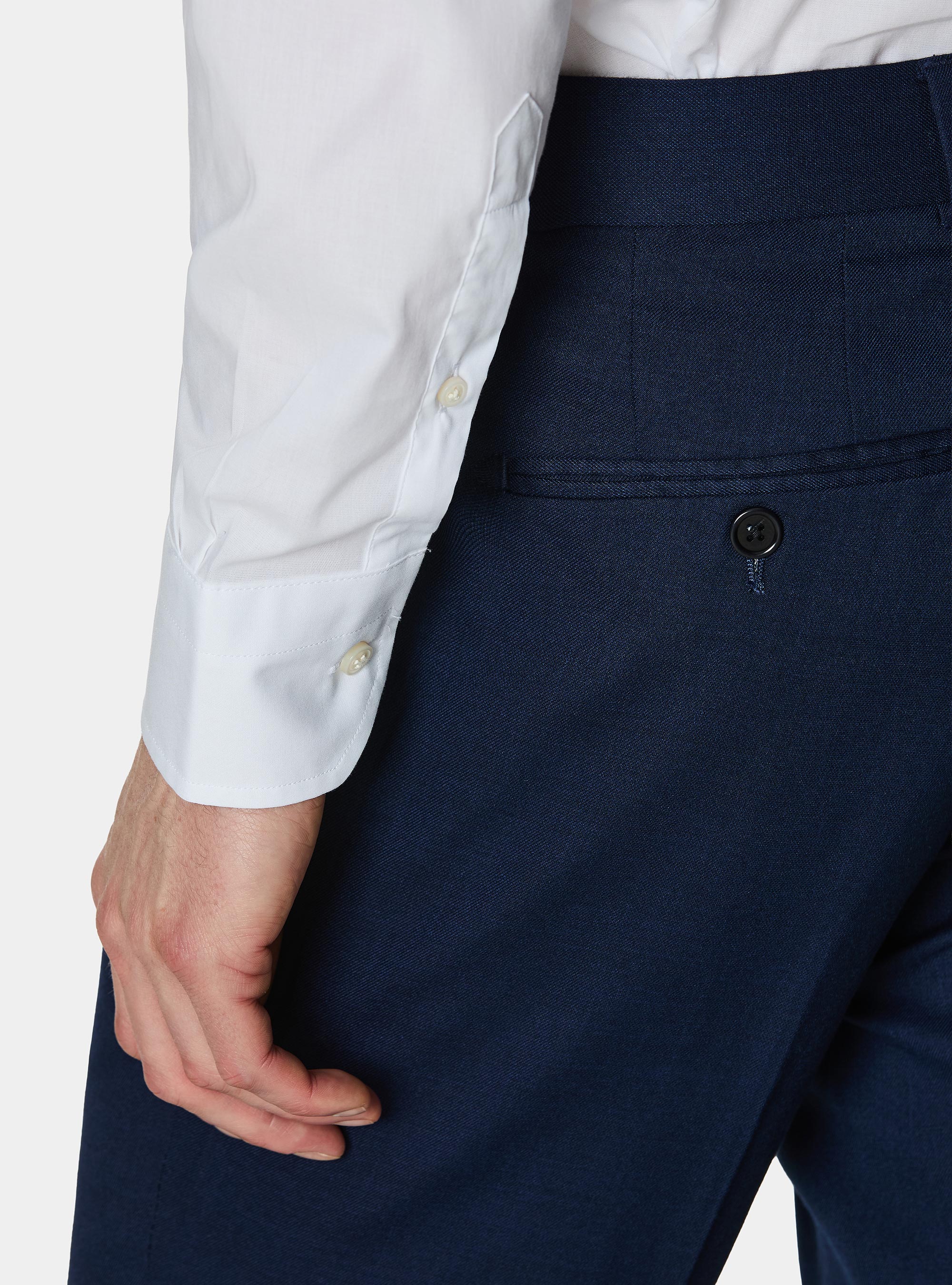 Camisa de popel&iacute;n de algod&oacute;n el&aacute;stico, BLANCO