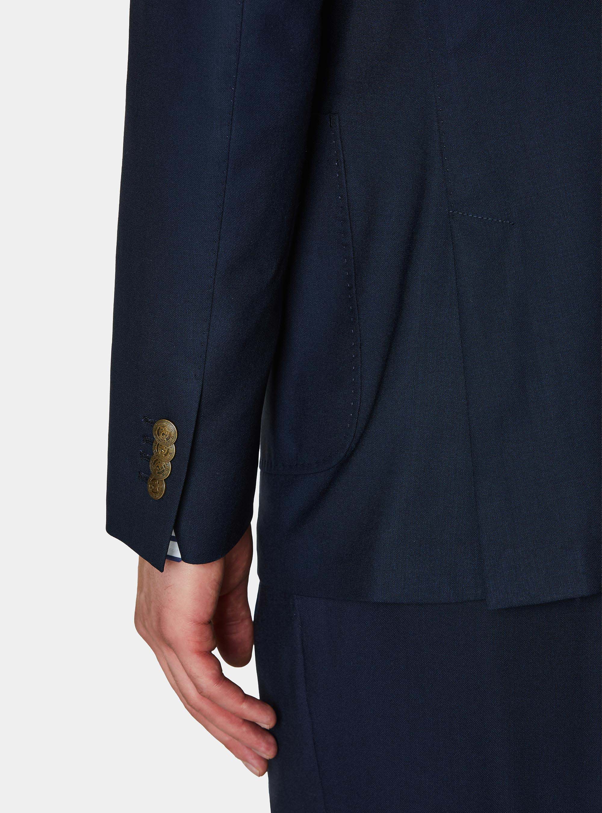 Double-breasted blazer in pure wool with metal buttons, NAVY