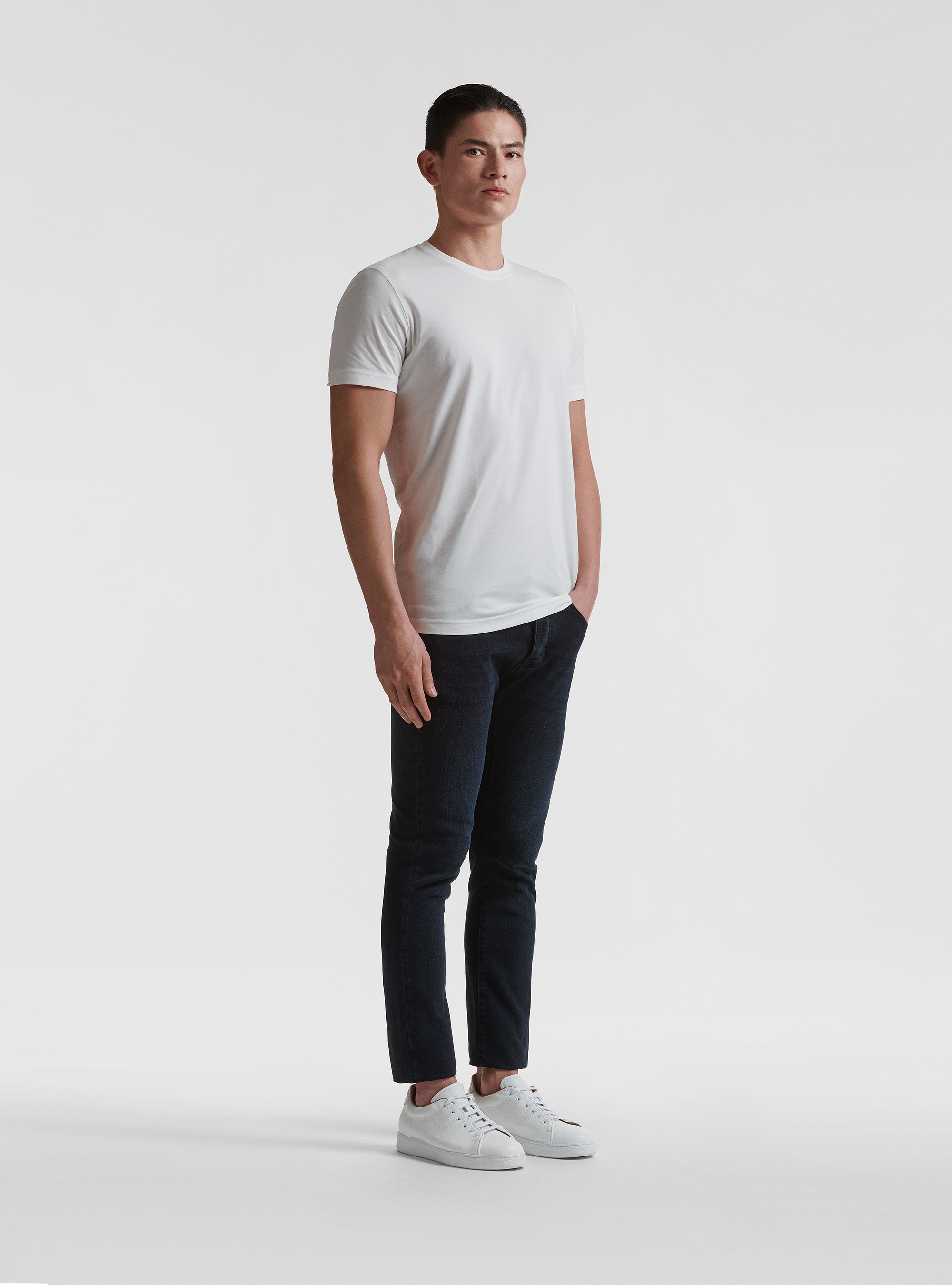 Camiseta de cuello redondo de algod&oacute;n Supima, BLANCO