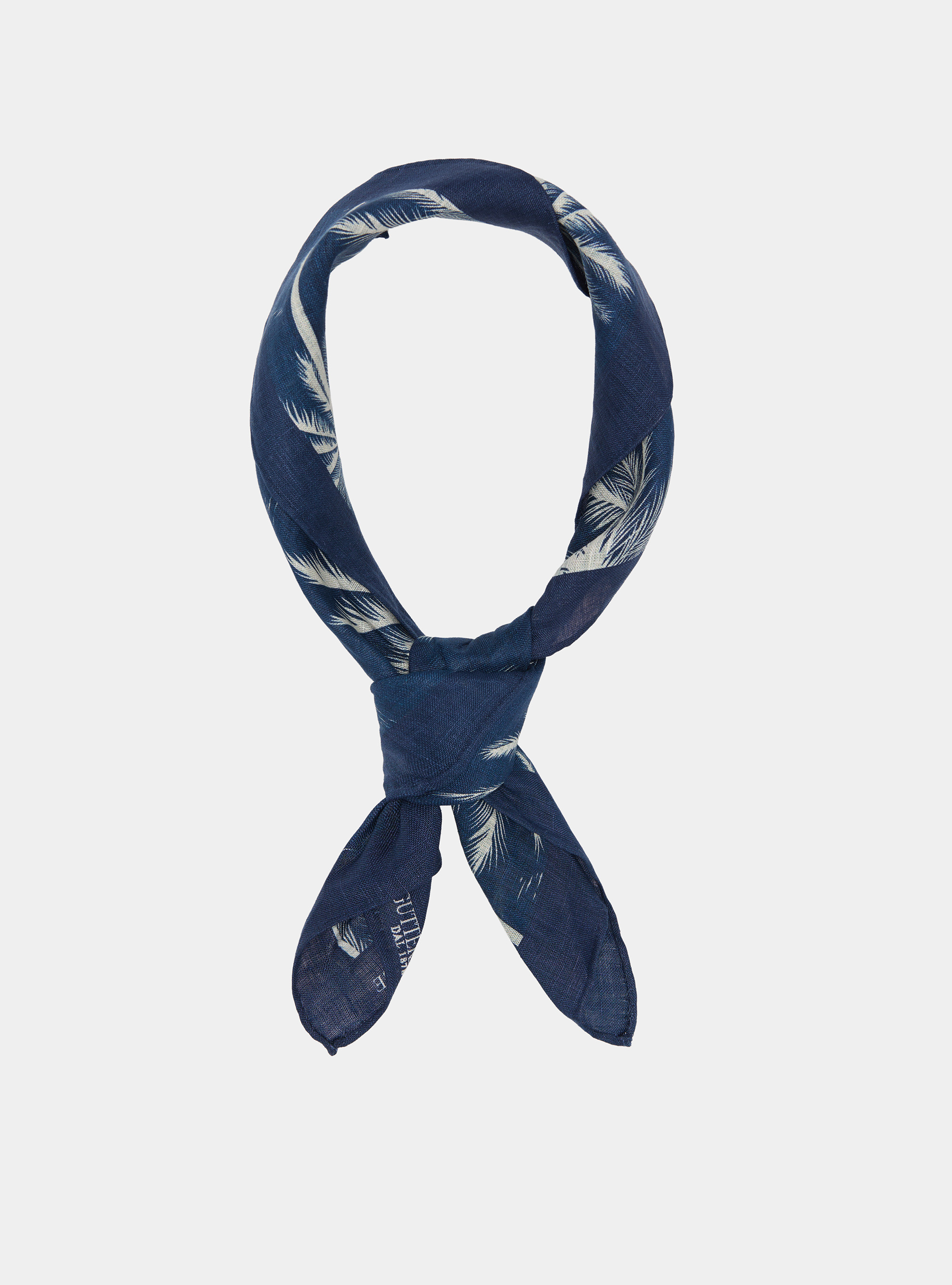 Linen foulard with palm tree print, BLUE