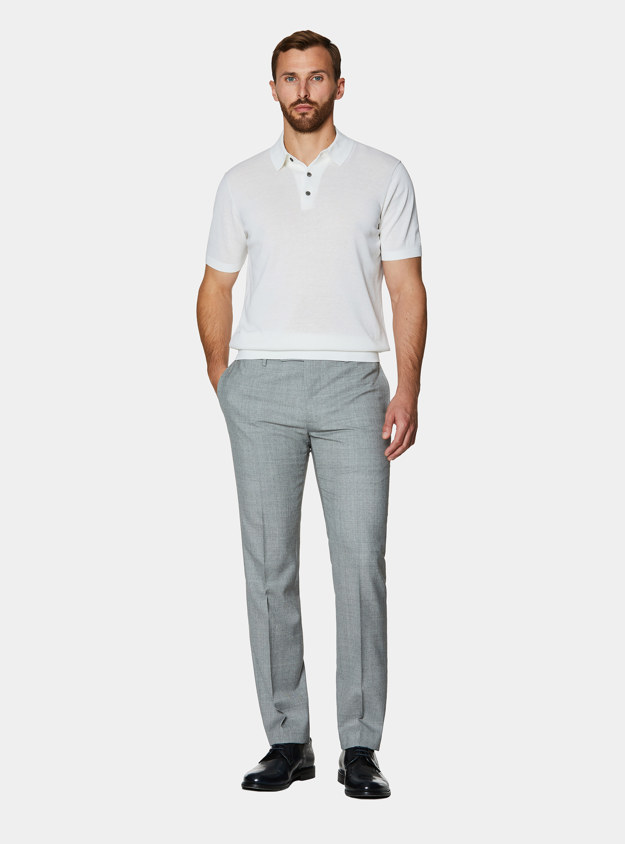 Polo de algod&oacute;n y seda, BLANCO