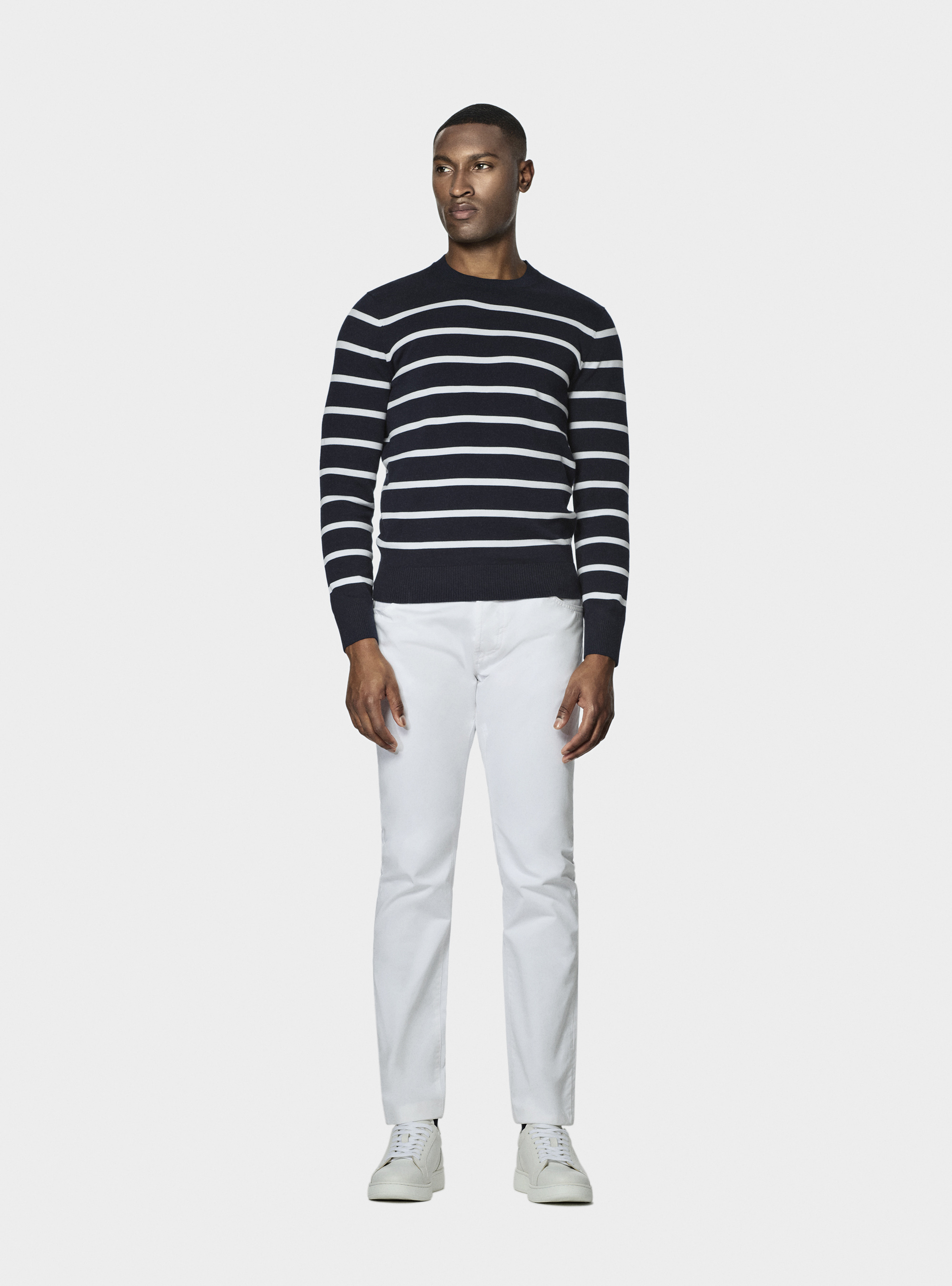 Pantal&oacute;n de 5 bolsillos en sarga de algod&oacute;n, BLANCO
