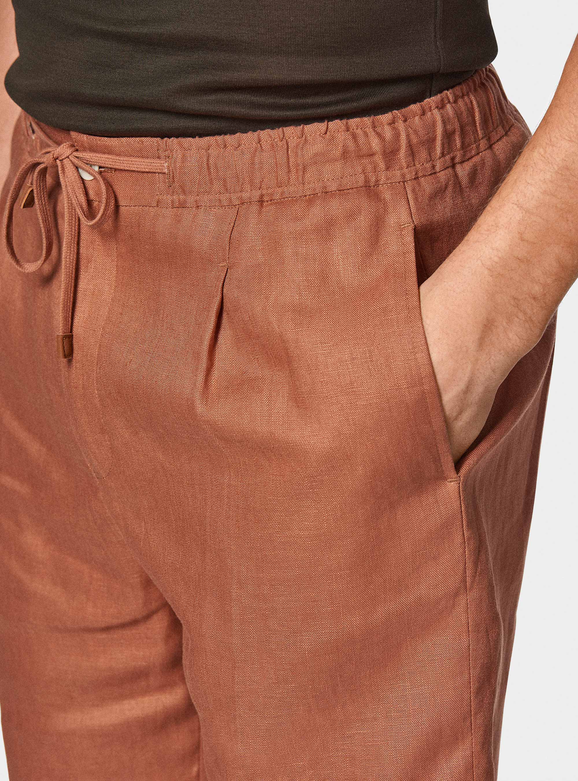 Pure linen bermuda shorts with elastic band, ROSA SALMONE 0468C