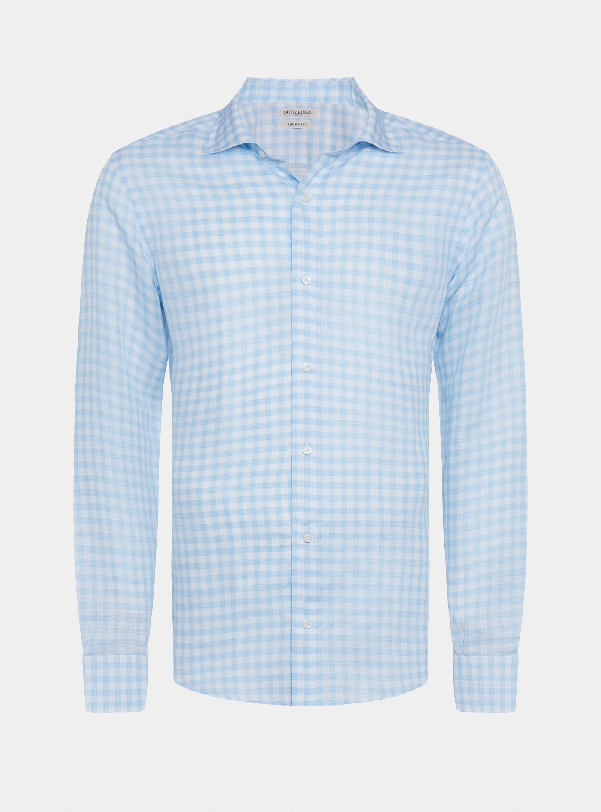 Light blue linen blend checked shirt, LIGHT BLUE