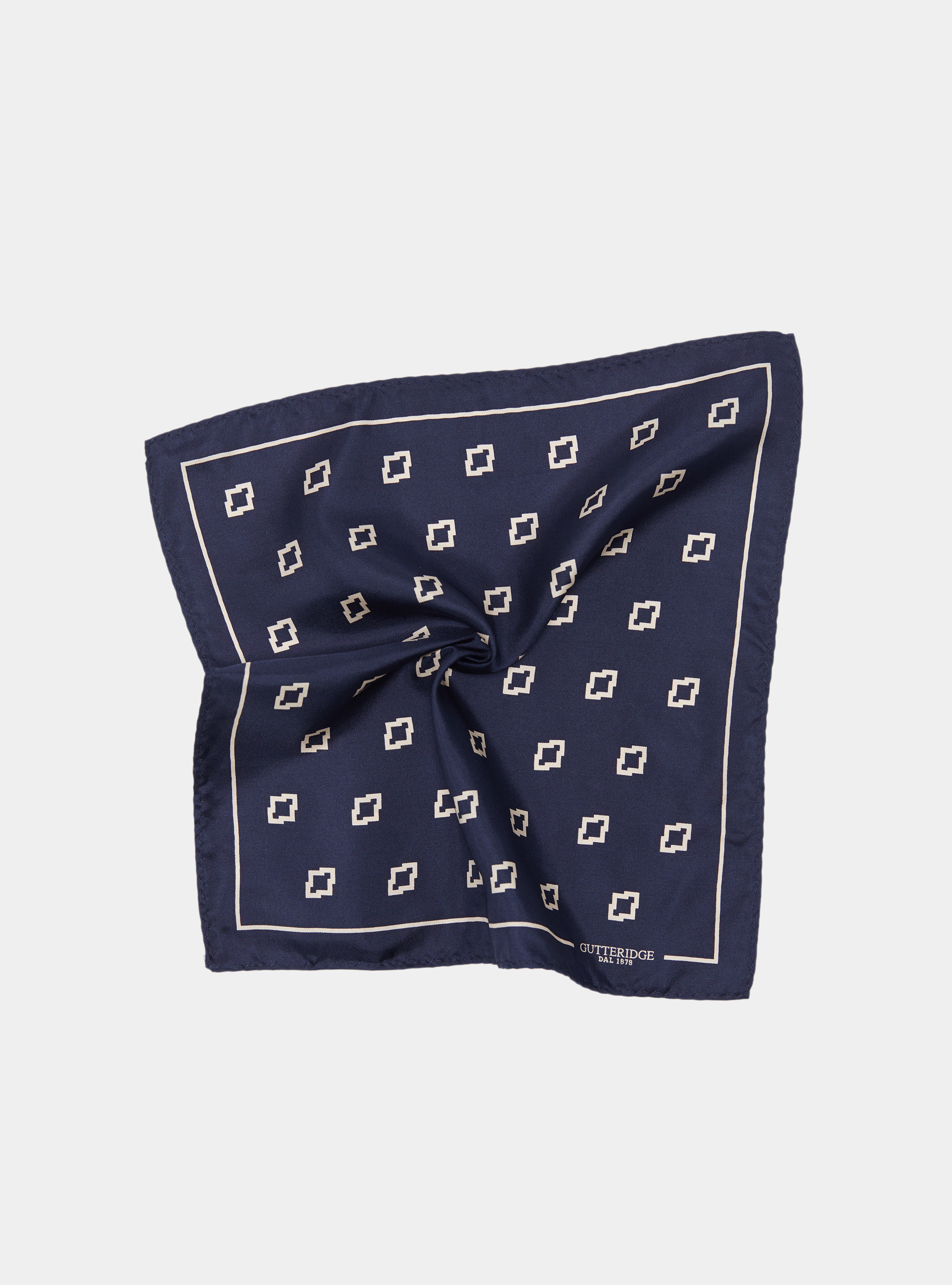 Ethnic printed silk pocket square, NAVY BLUE