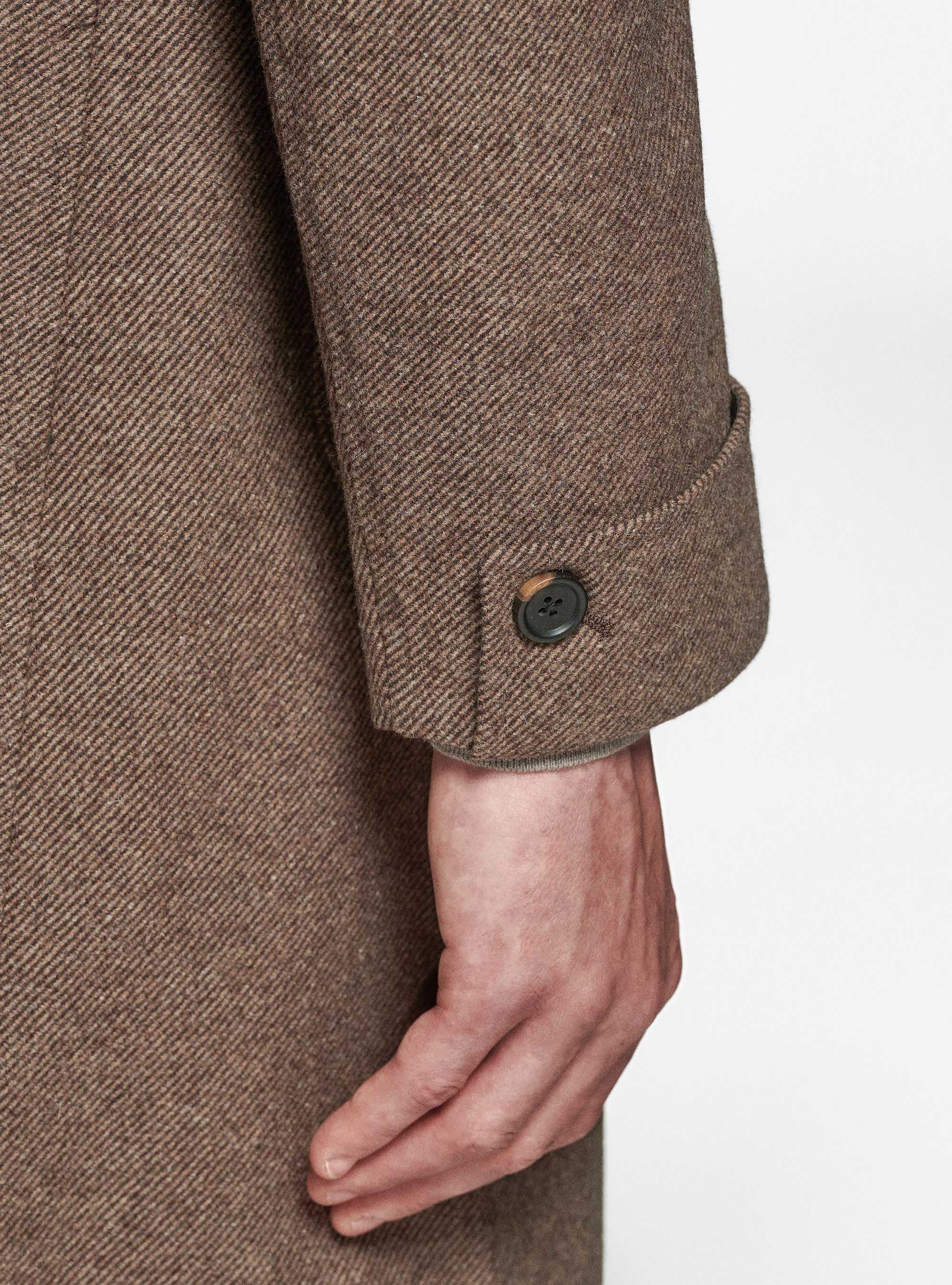 Wool and silk diagonal double-breasted coat, BROWN