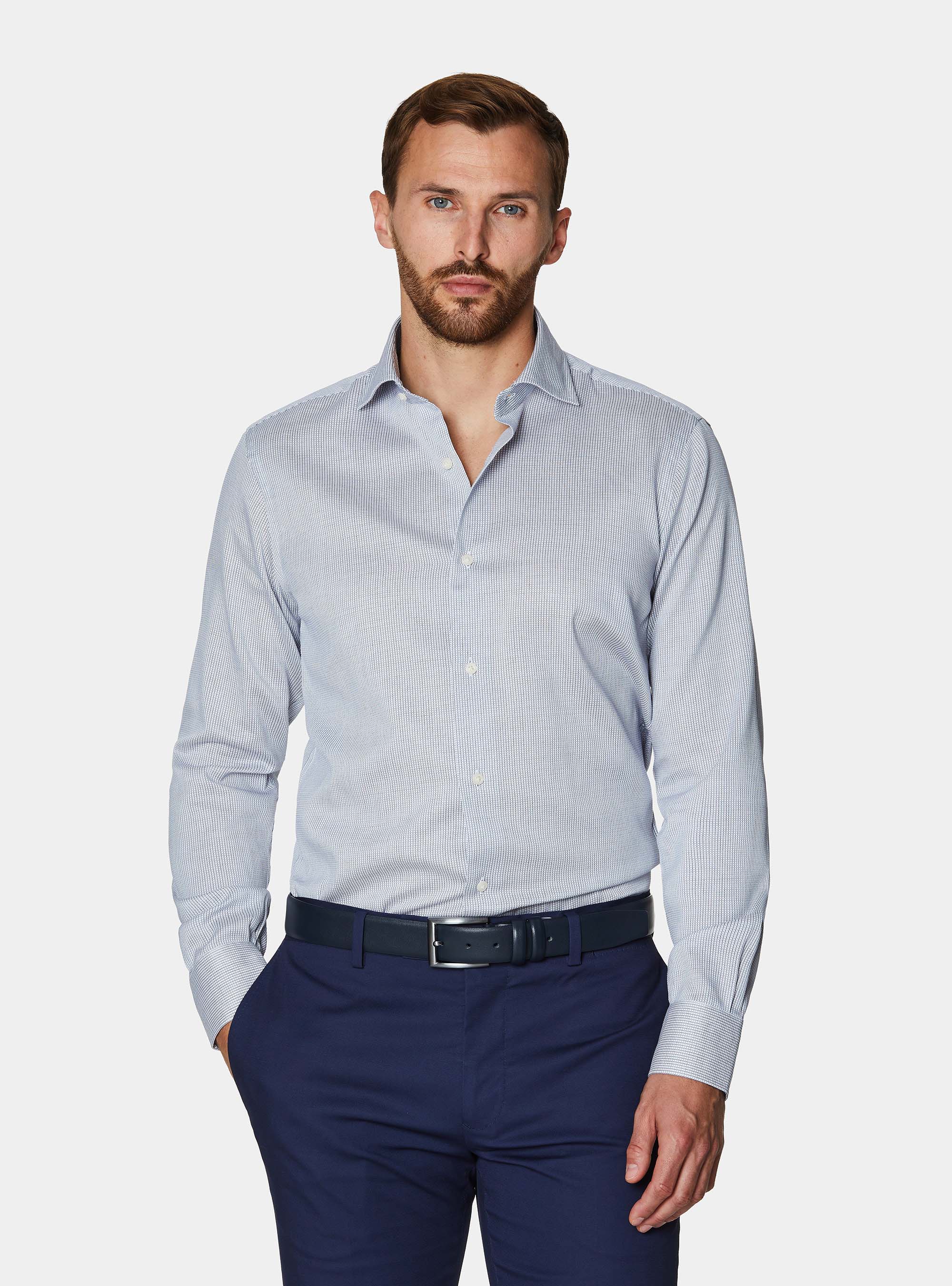 Micro check pattern cotton shirt, BLUE