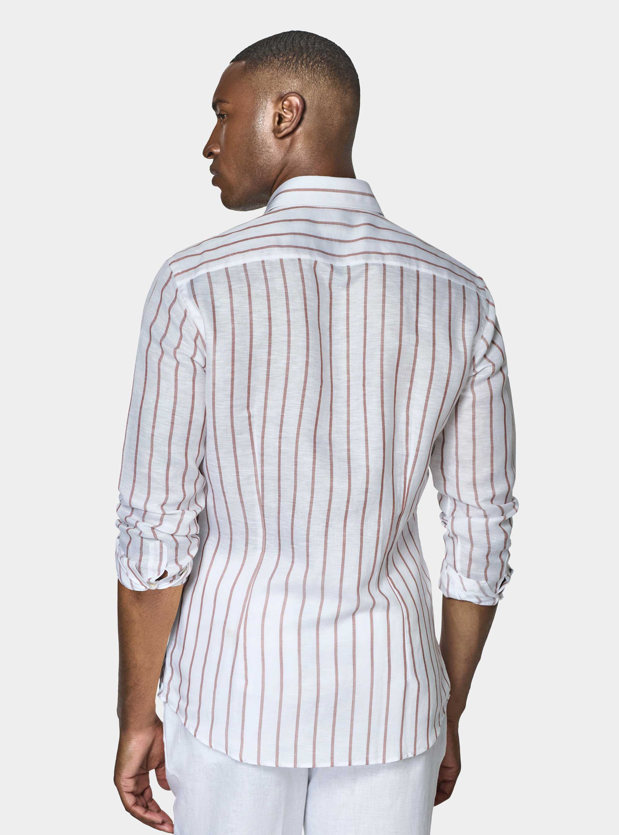 Linen blend striped shirt, BROWN
