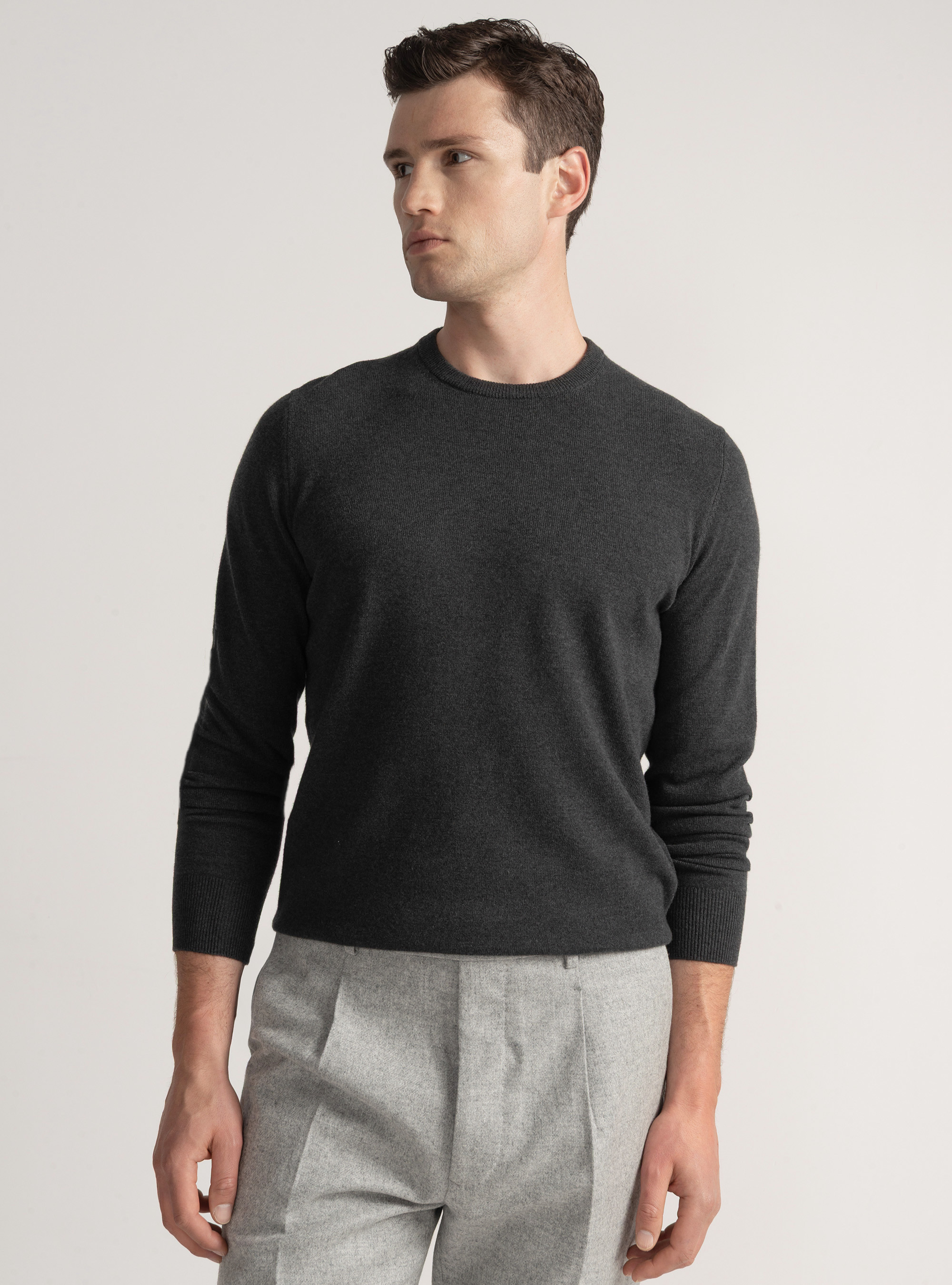 Maglia girocollo in lana lambswool e cashmere, ASFALTO
