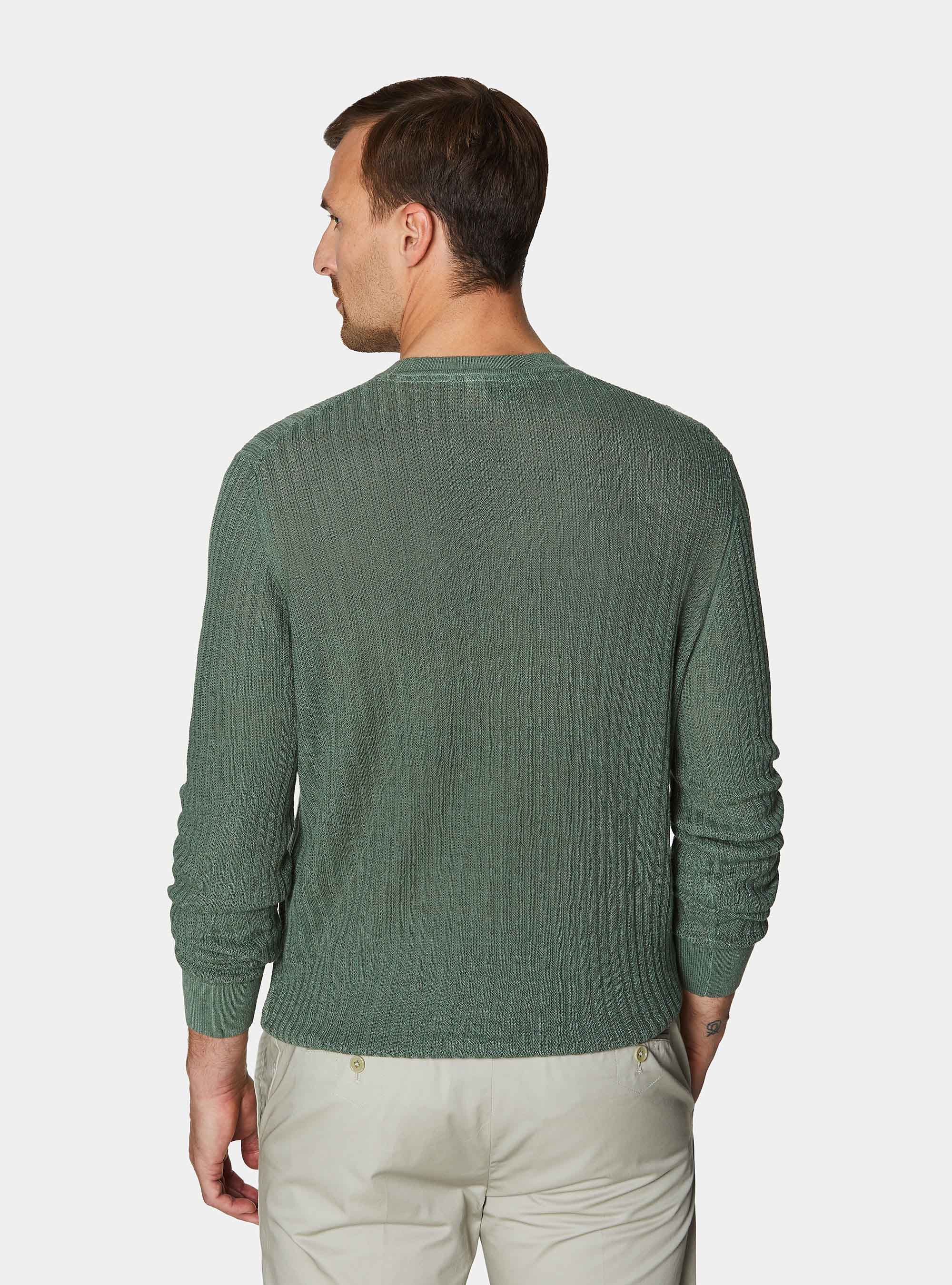 Pure linen ribbed crew neck sweater, SALVIA 0602C