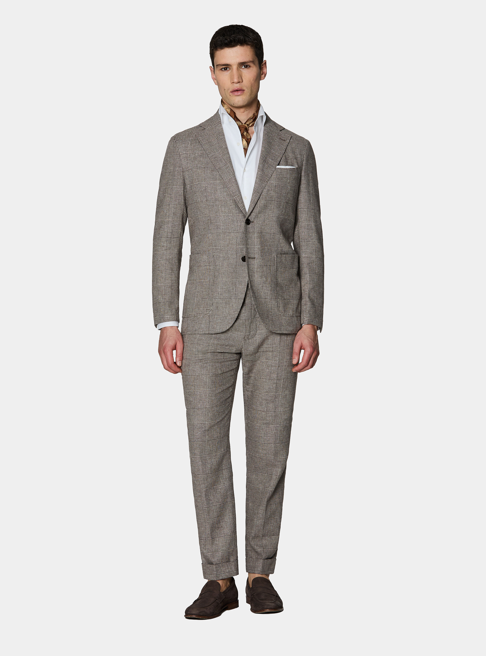 Prince of Wales blazer in linen and cotton, BROWN