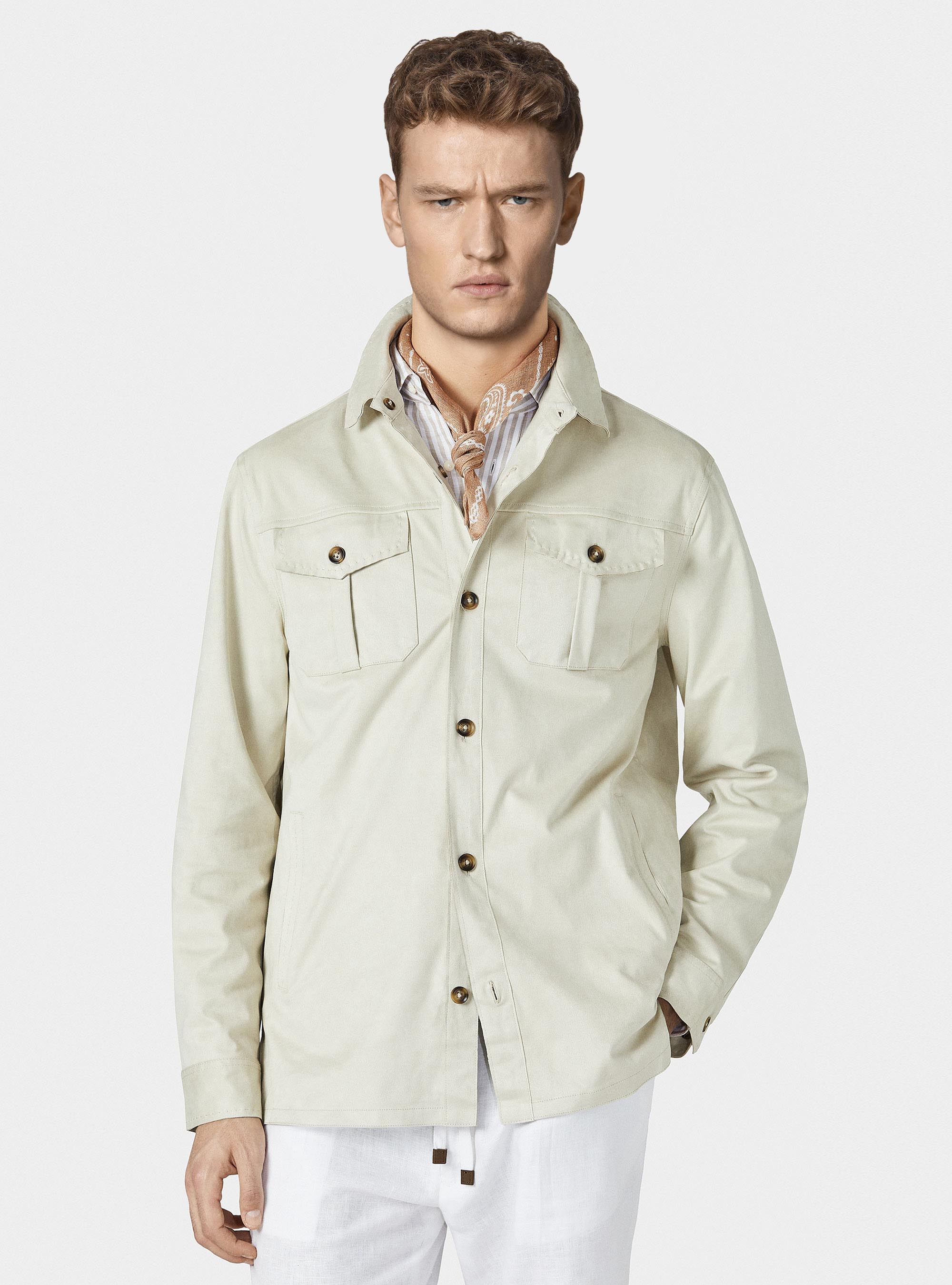 Giacca camicia effetto scamosciato, ECRU