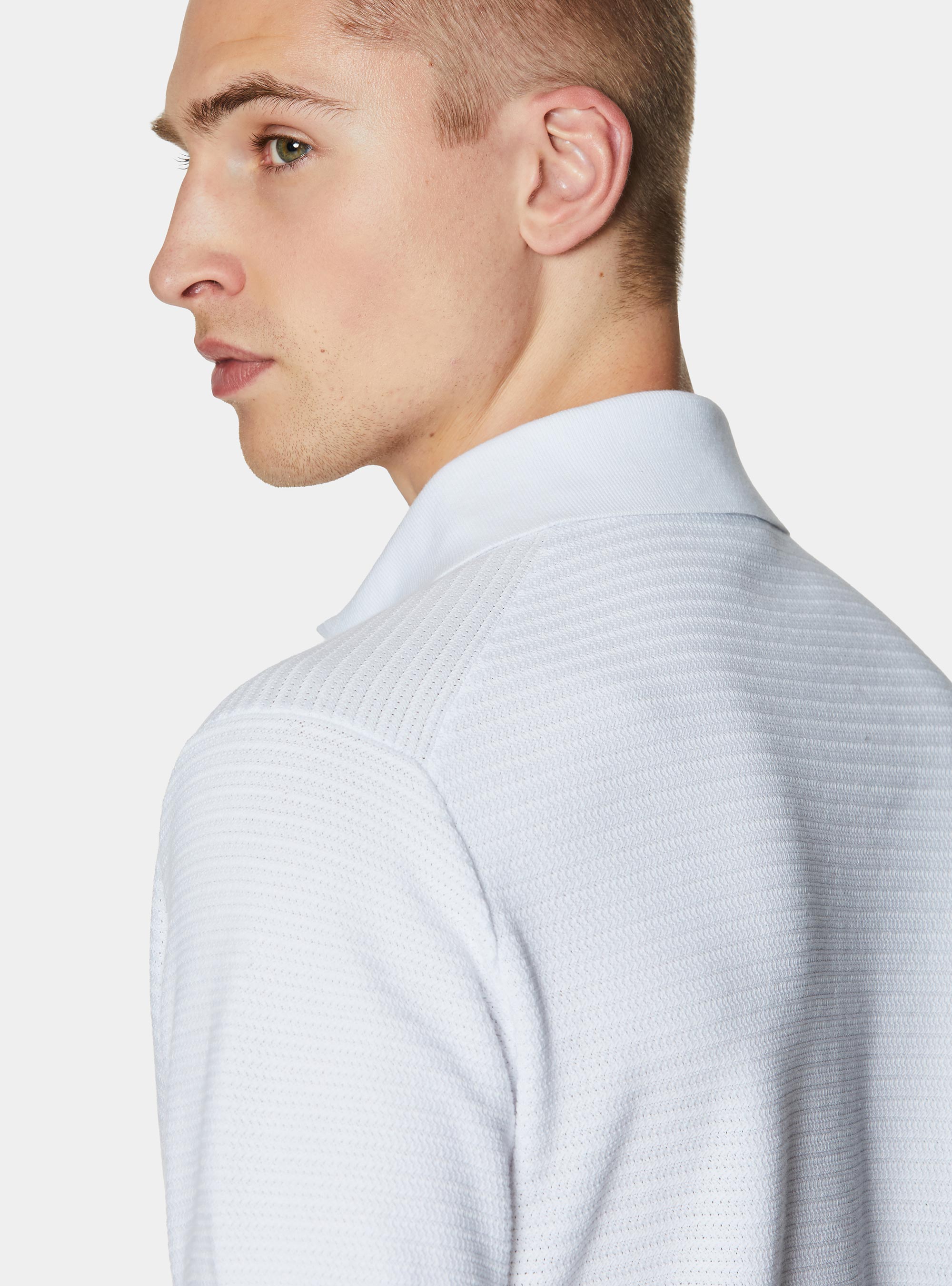 Polo en maille de coton textur&eacute;, BLANC