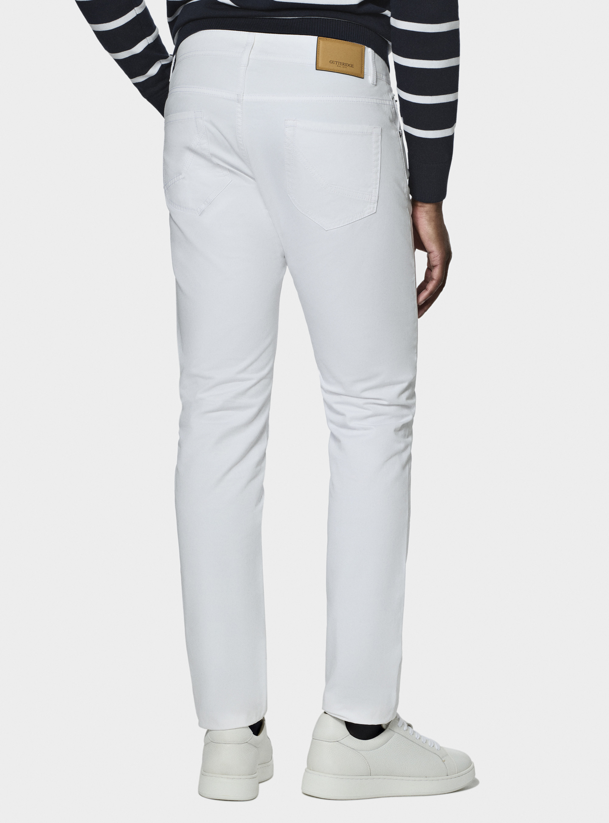 Pantal&oacute;n de 5 bolsillos en sarga de algod&oacute;n, BLANCO