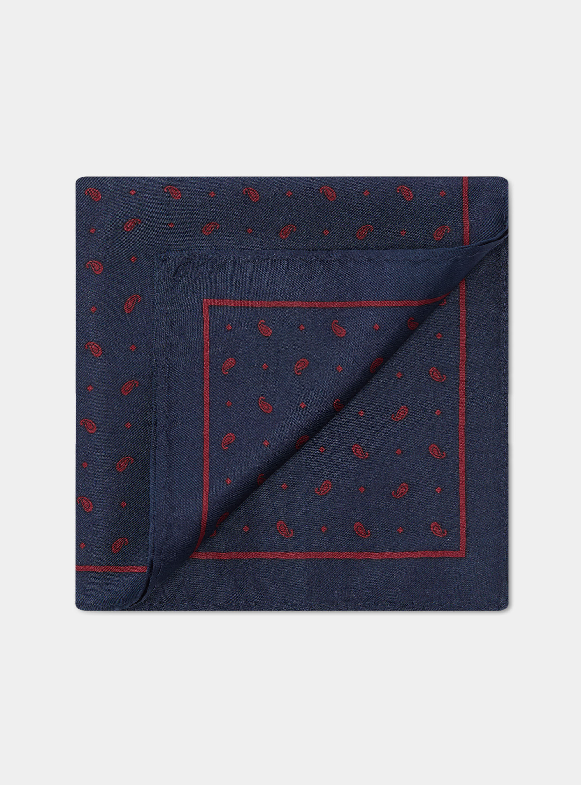 Printed silk paisley pocket square, NAVY/BORDEAUX B054