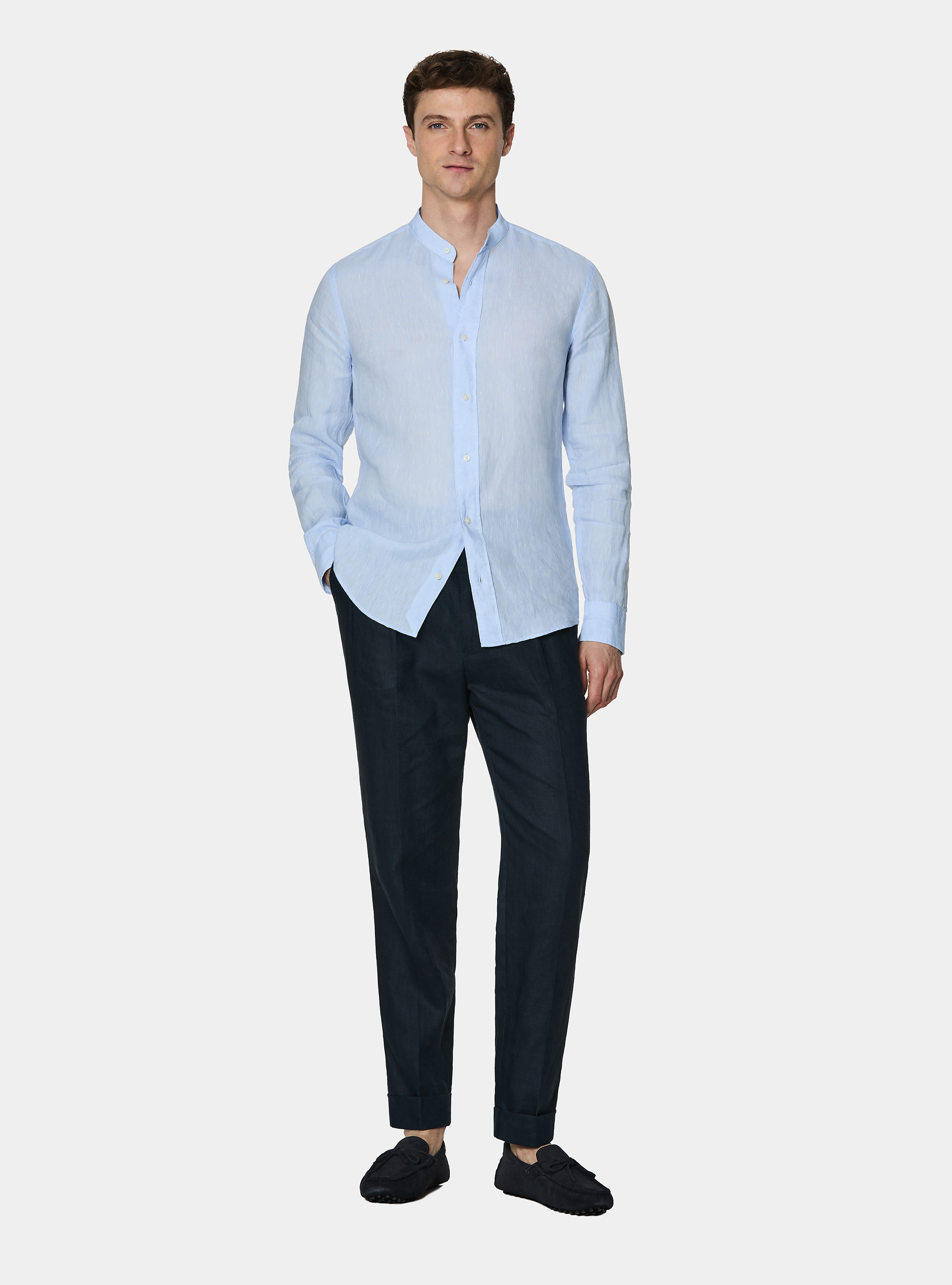 Korean shirt in pure linen, LIGHT BLUE