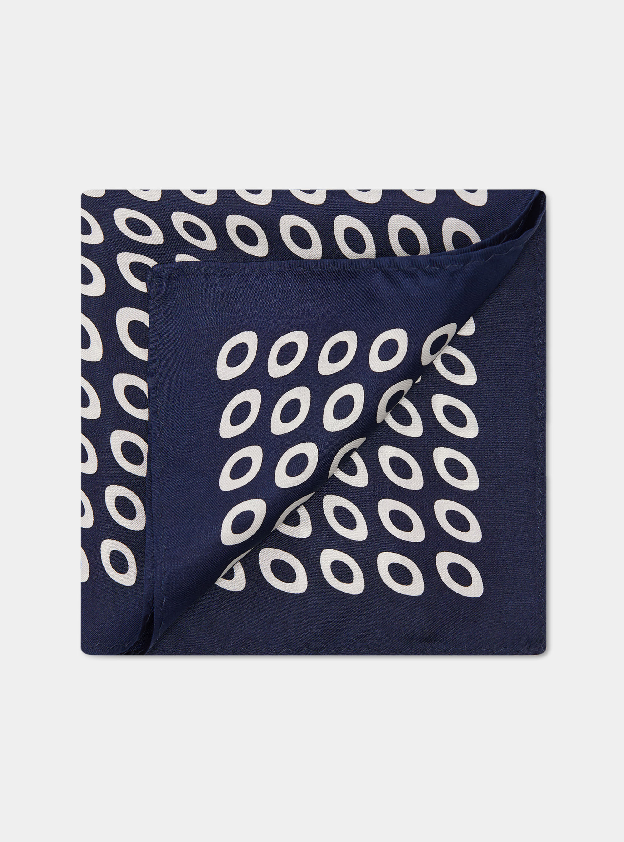 Printed silk optical pocket square, NAVY BLUE