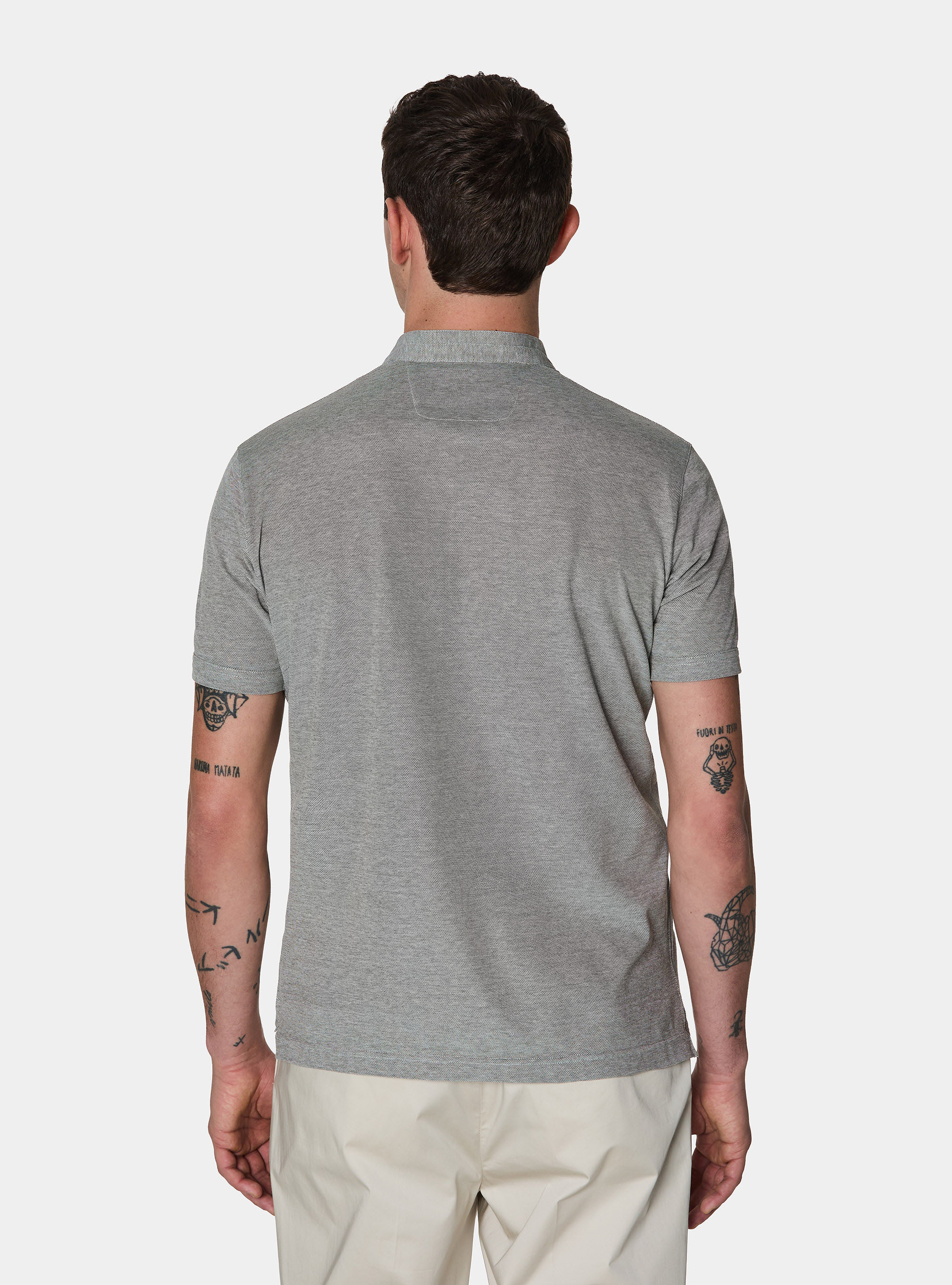 Polo collo coreano in misto cotone stretch, VERDE SALVIA 0604C