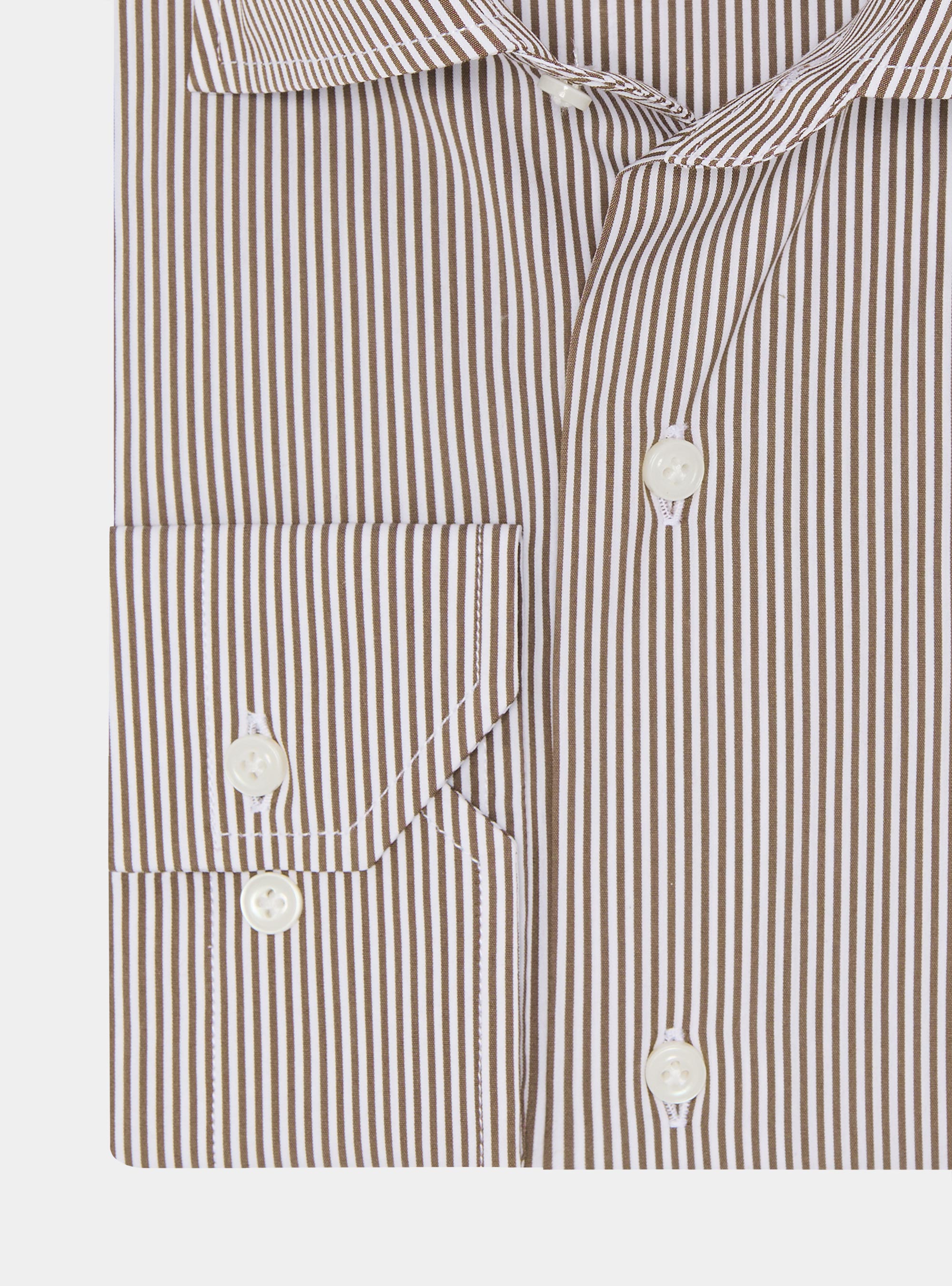 Striped cotton poplin stretch shirt, BROWN