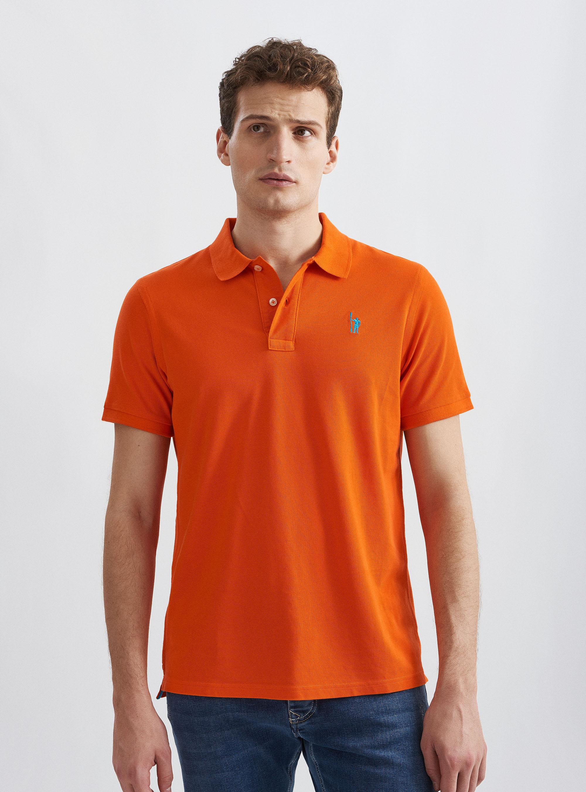 Classic cotton pique polo with embroidery, ORANGE