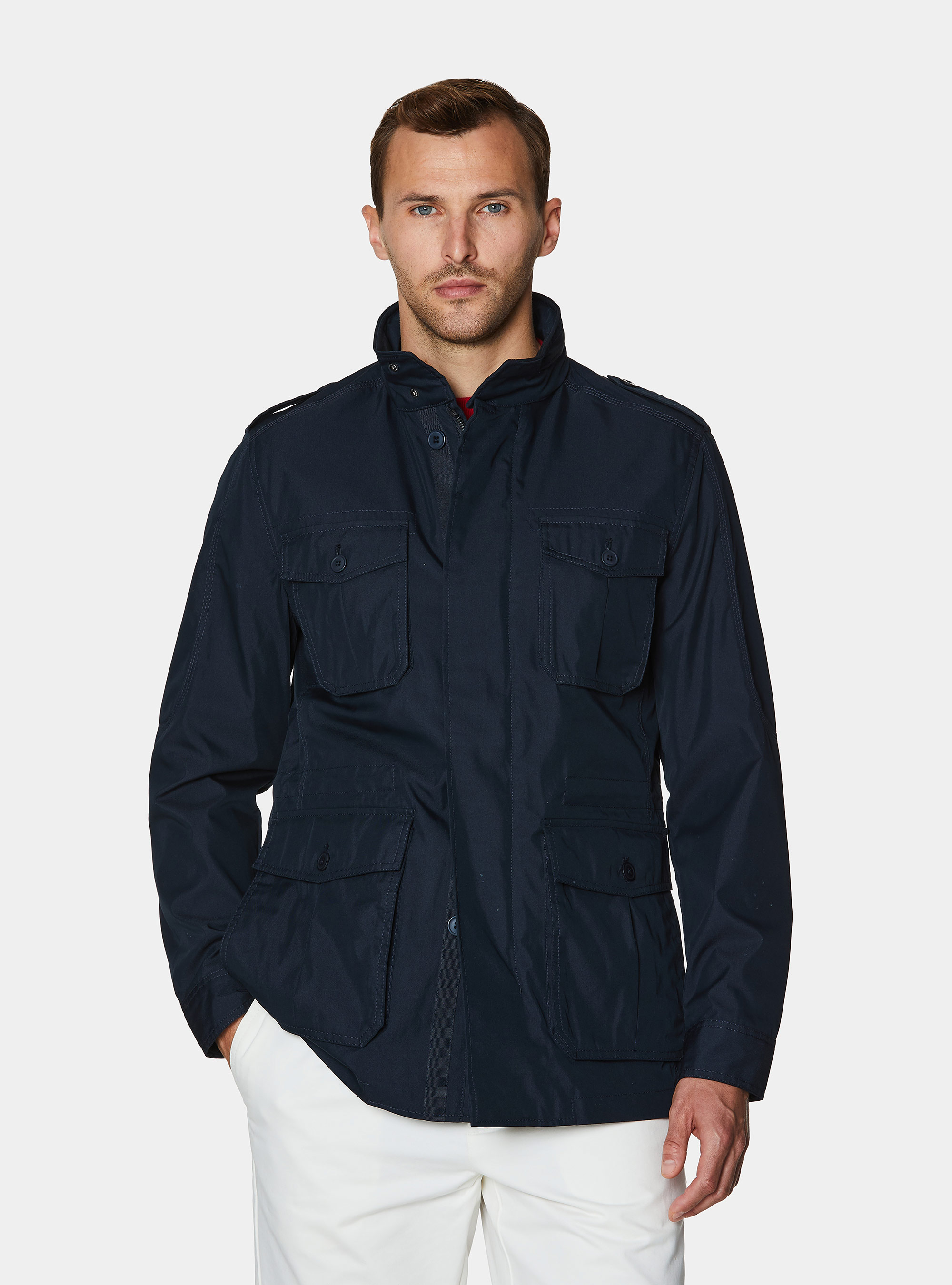 Field jacket in cotton blend twill, NAVY BLUE