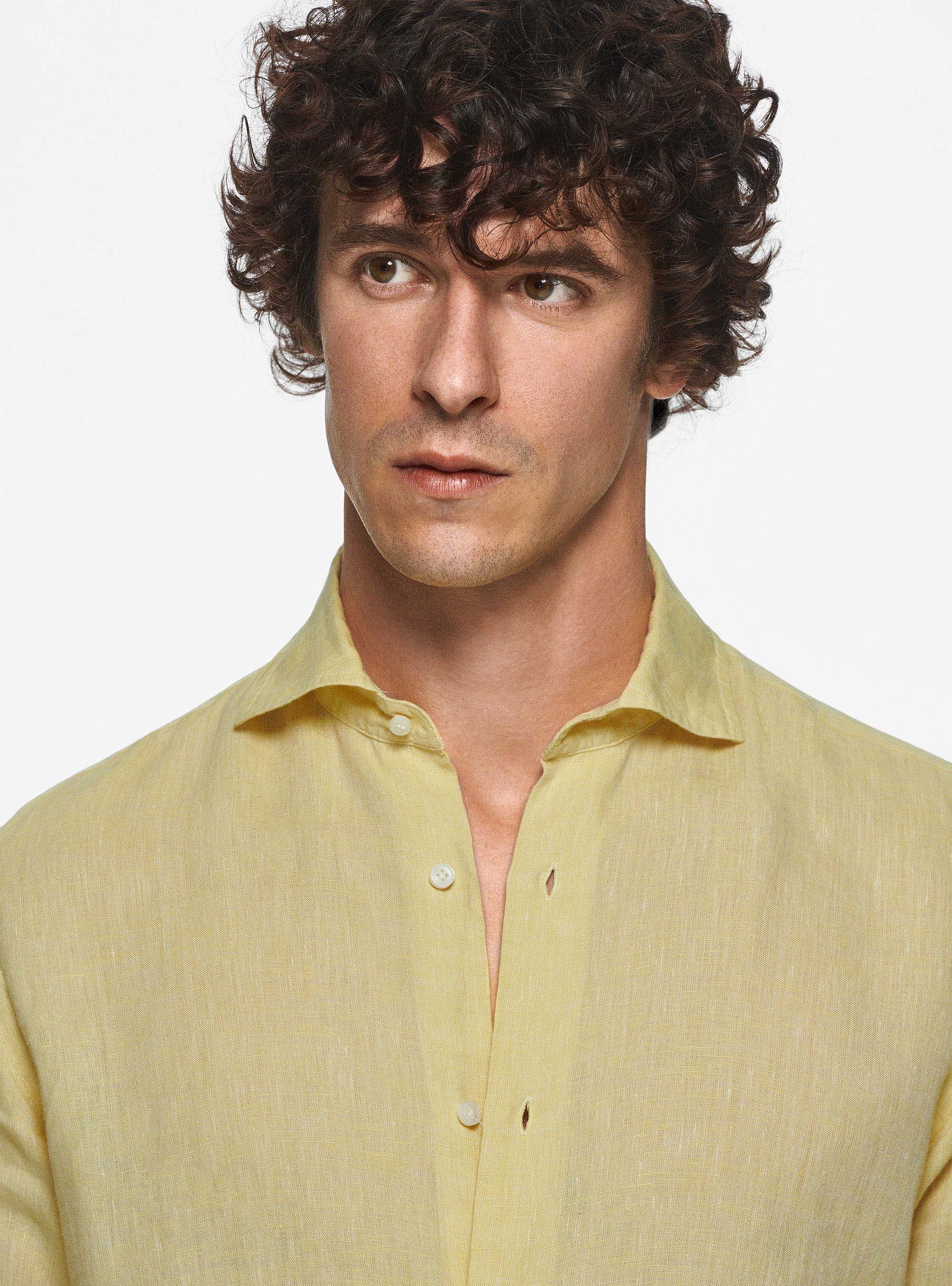 Camicia in puro lino, GIALLO