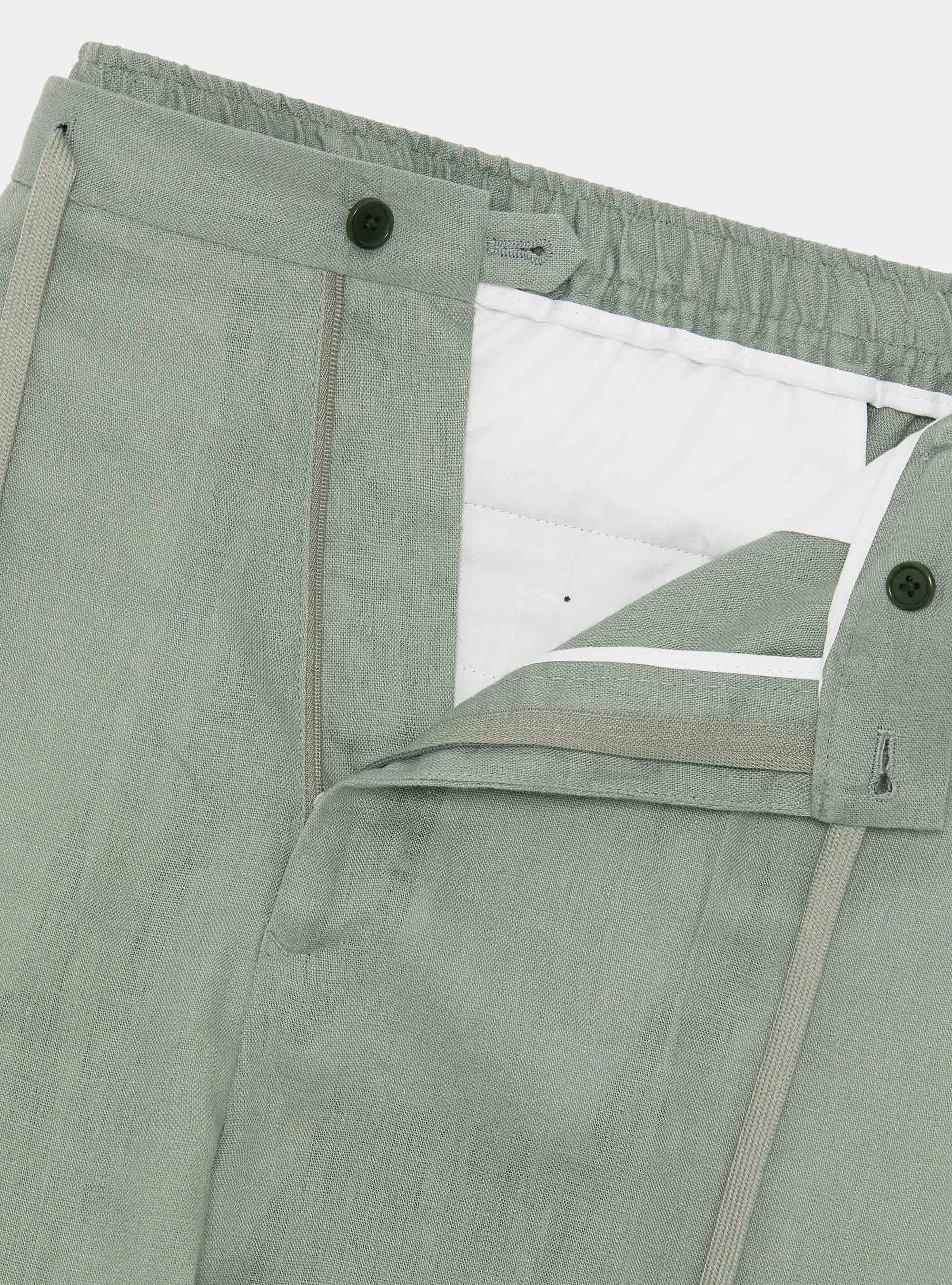 Pantal&oacute;n de lino puro con pinzas y cord&oacute;n de ajuste, SALVIA 0602C