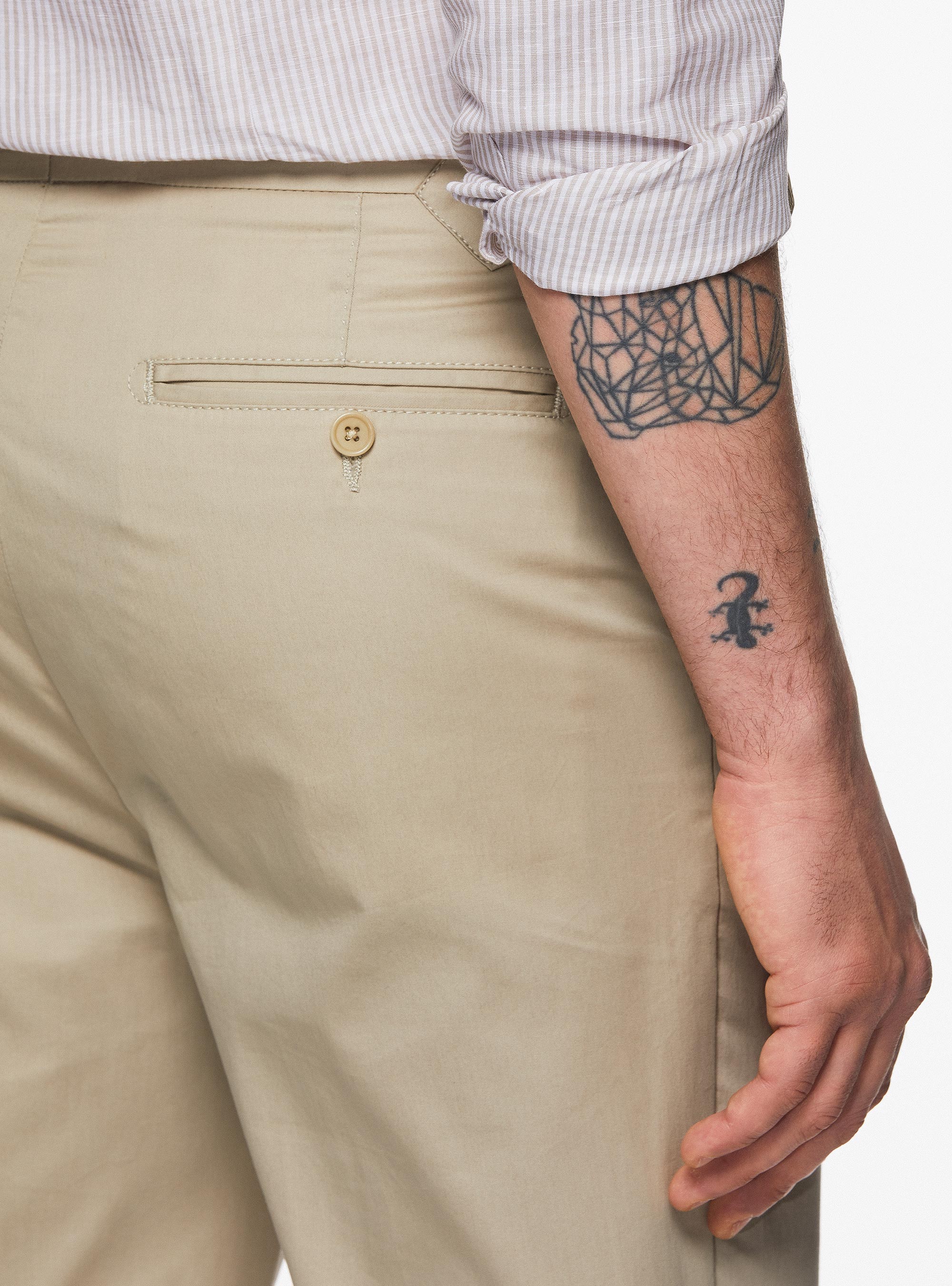 Korean collar shirt in linen and cotton, SAND