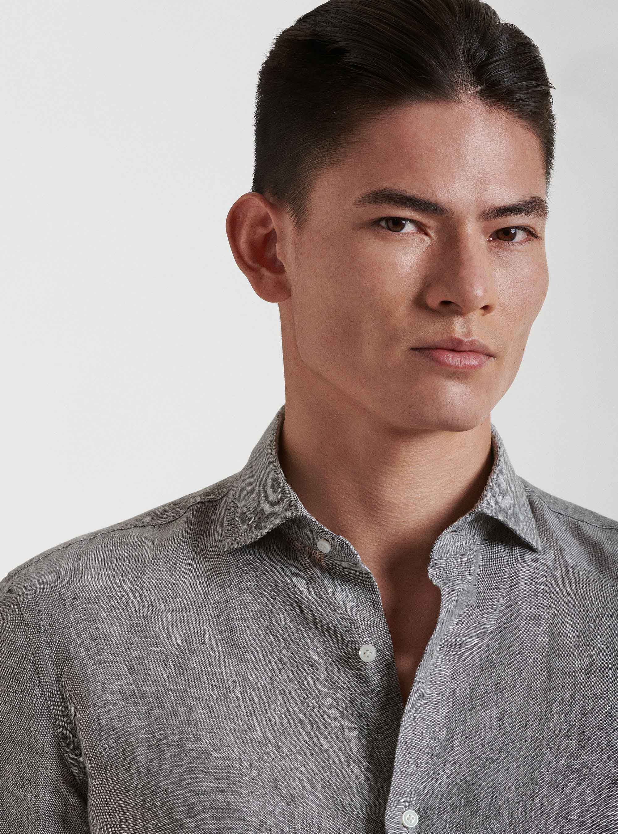 Chemise &agrave; col fran&ccedil;ais en pur lin, GRIS CLAIR M&Atilde; LANG&Atilde;
