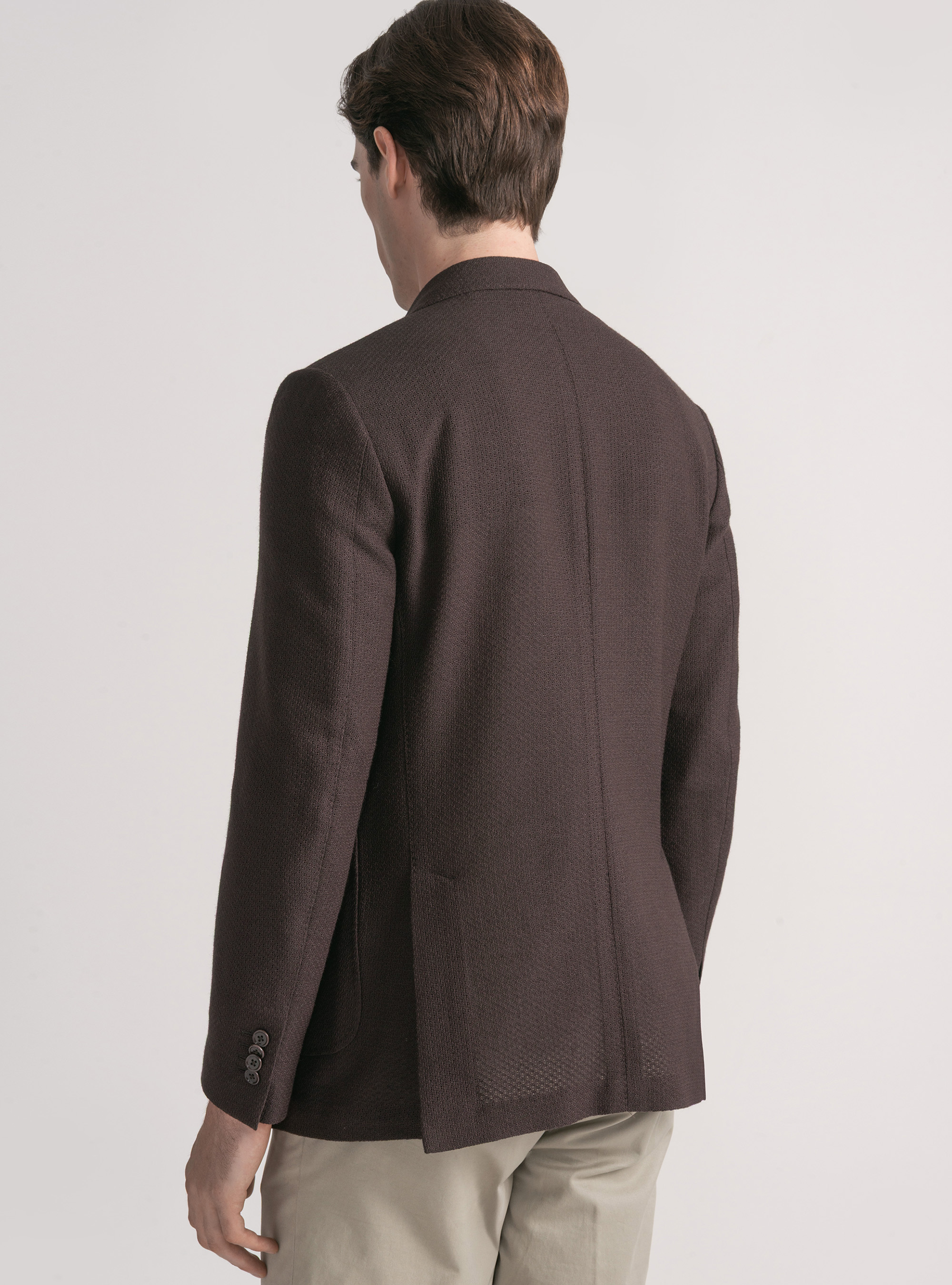 Wool and cotton leno blazer, BROWN