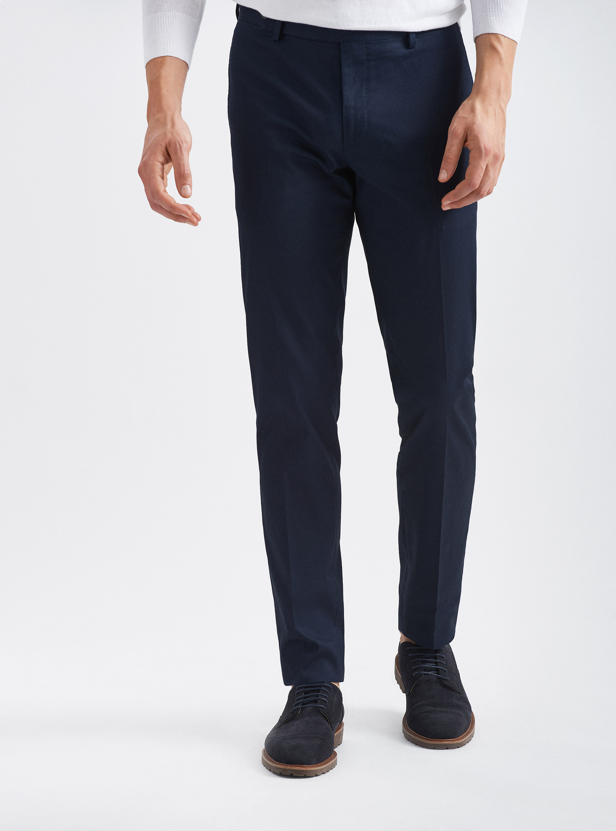 Armoured stretch cotton suit trousers, NAVY BLUE