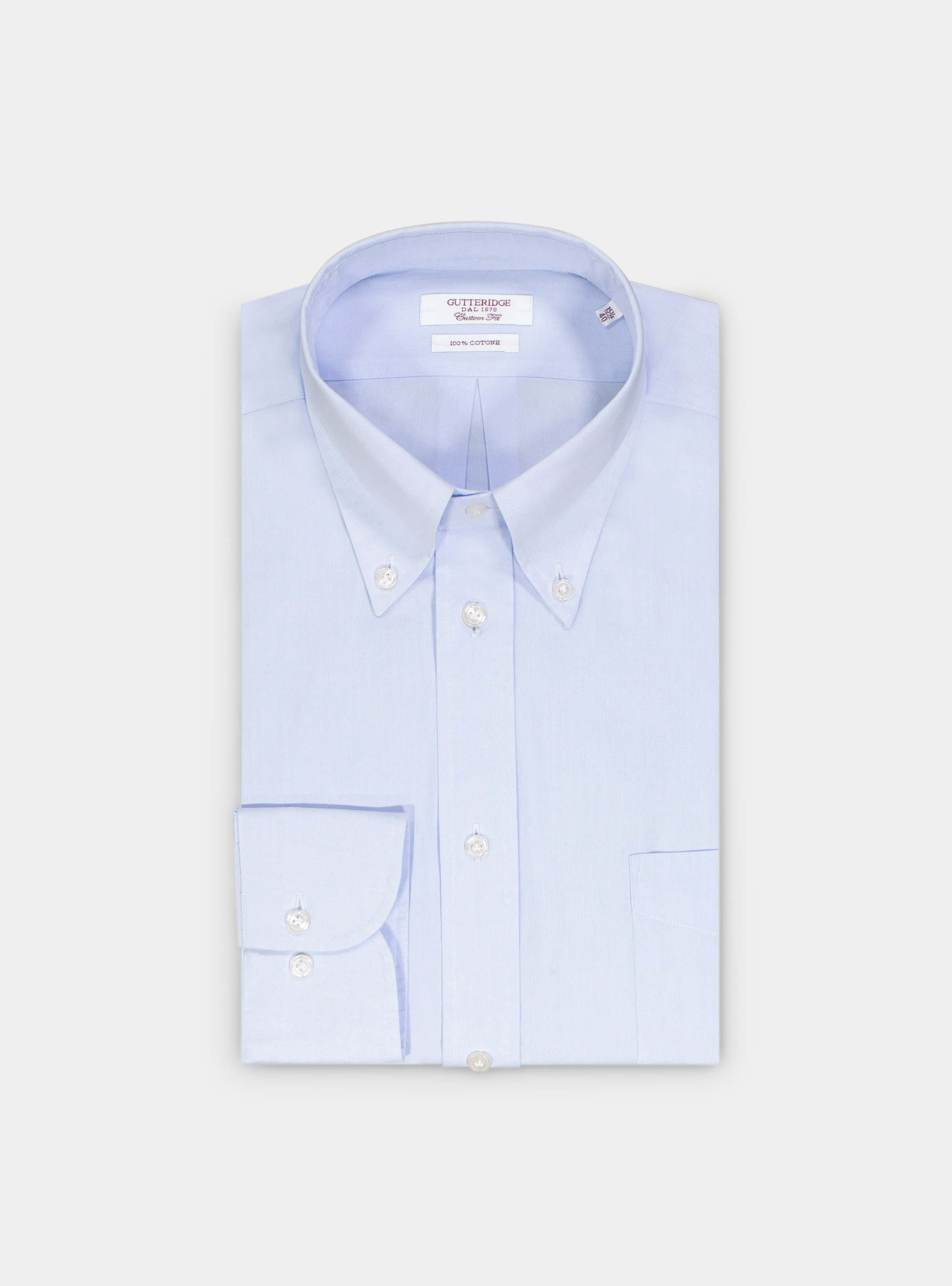 Camicia custom collo button down in oxford, AZZURRO