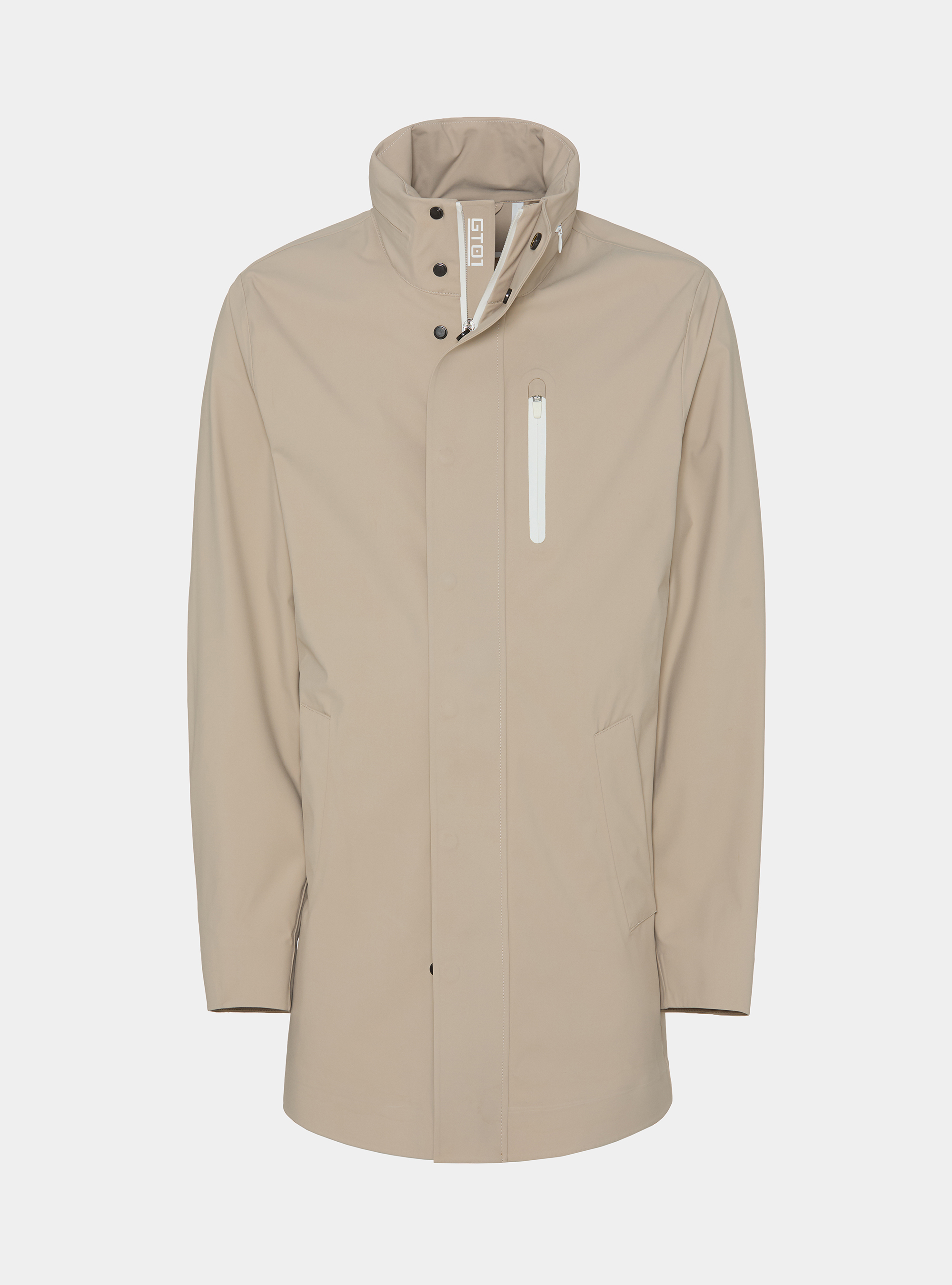 GT01 long jacket in technical fabric, ECRU